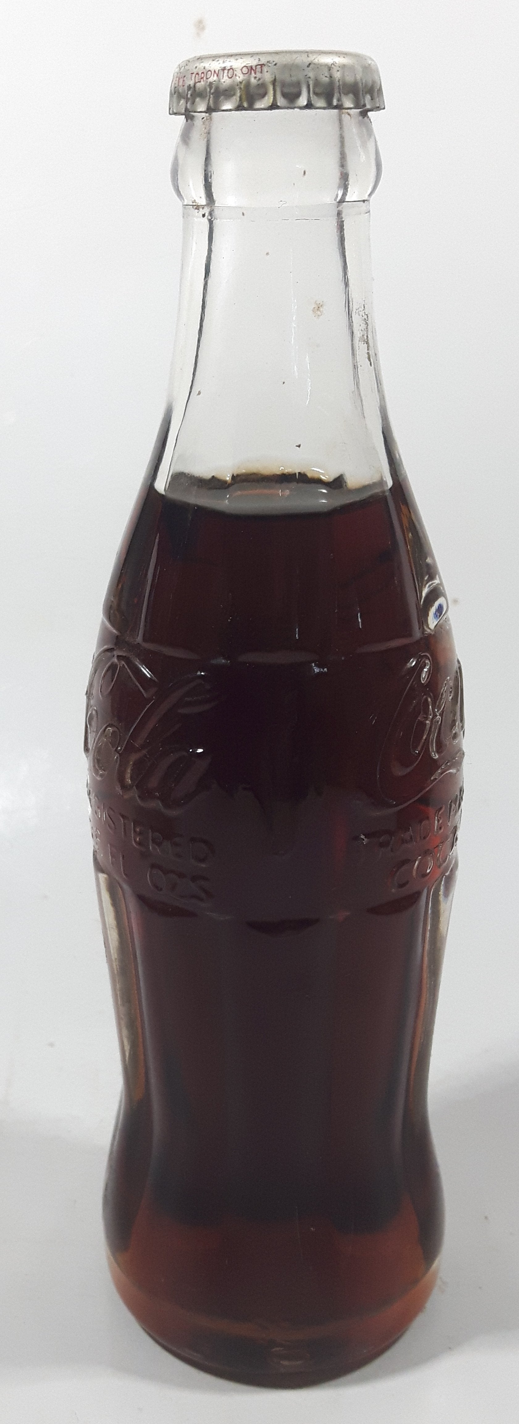 Vintage Coca-Cola 7 3/4" Tall 6oz Embossed Clear Glass Soda Pop Bottle Full Unopened 3