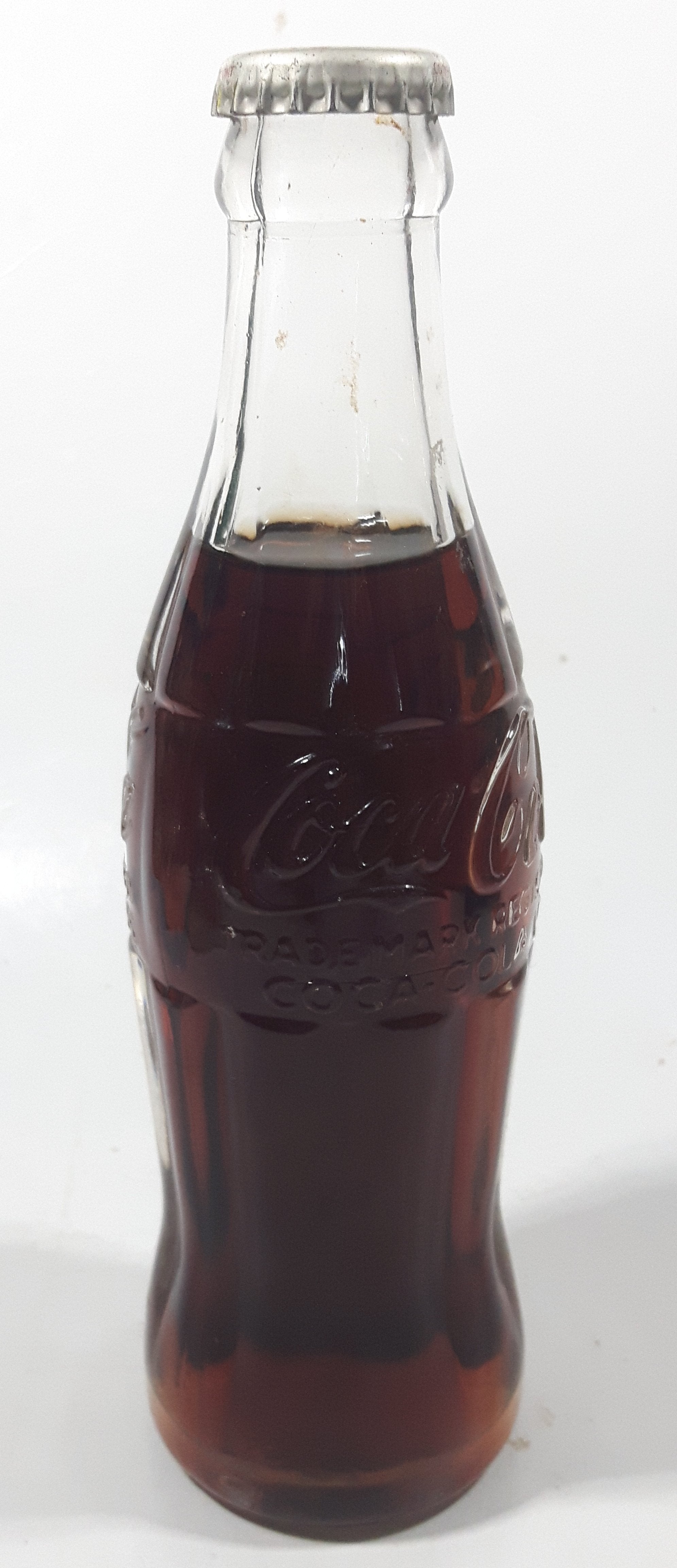 Vintage Coca-Cola 7 3/4" Tall 6oz Embossed Clear Glass Soda Pop Bottle Full Unopened 4