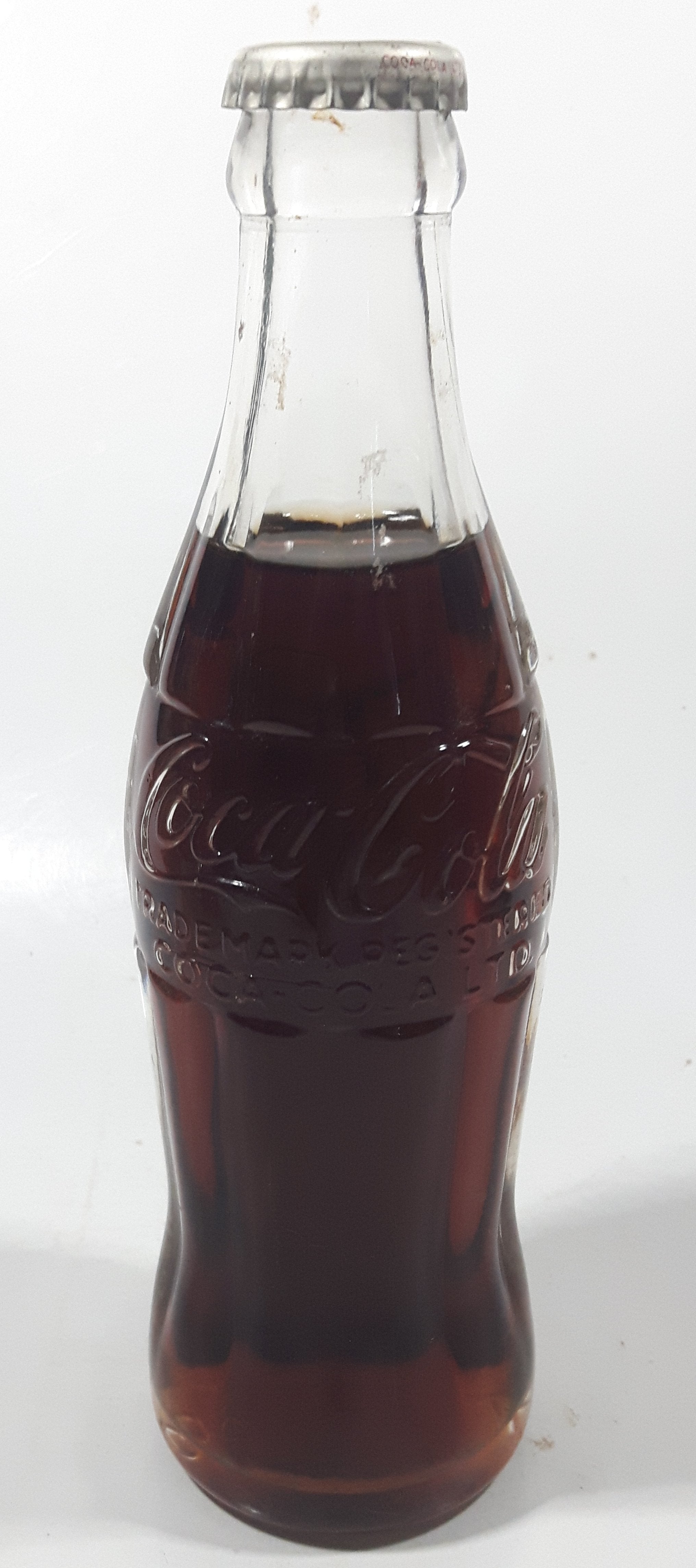 Vintage Coca-Cola 7 3/4" Tall 6oz Embossed Clear Glass Soda Pop Bottle Full Unopened 5