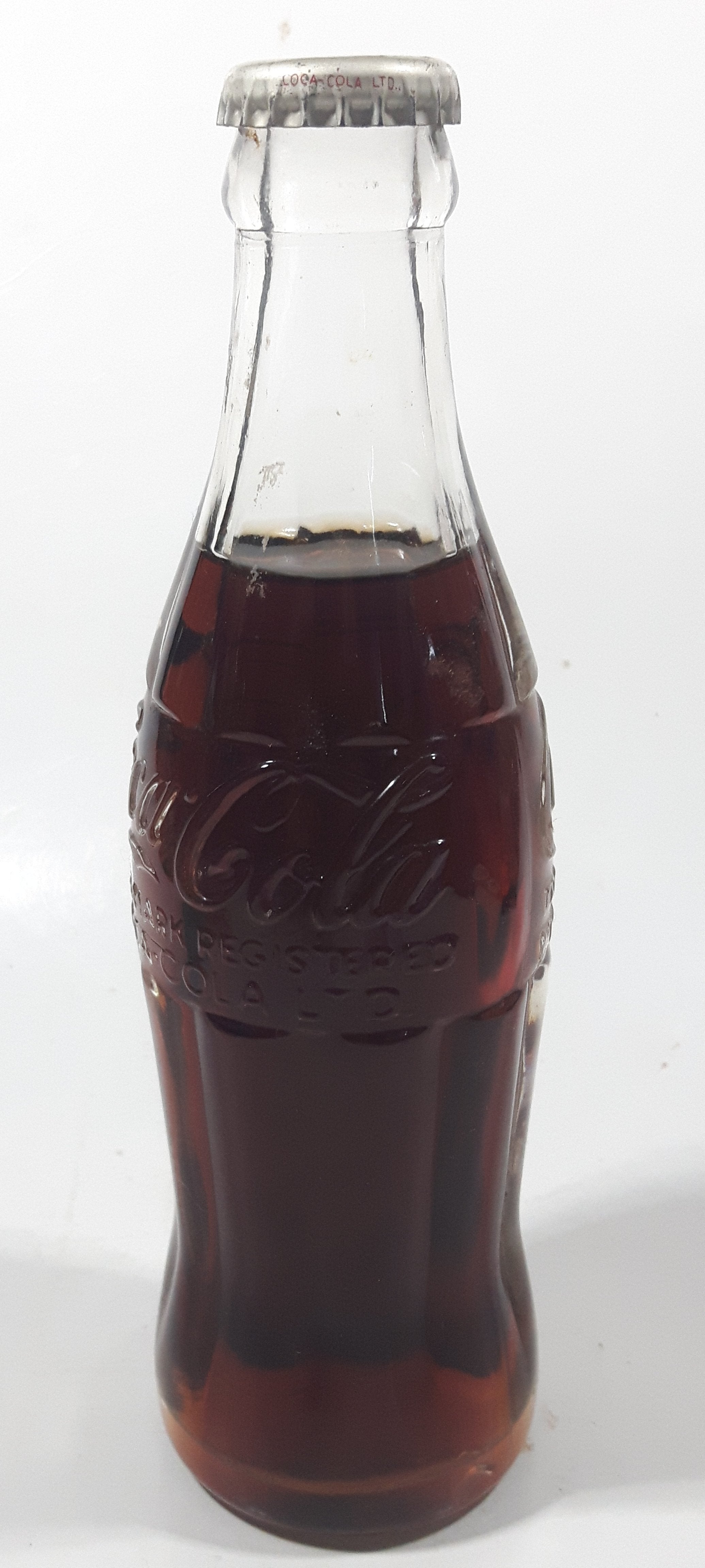 Vintage Coca-Cola 7 3/4" Tall 6oz Embossed Clear Glass Soda Pop Bottle Full Unopened 6