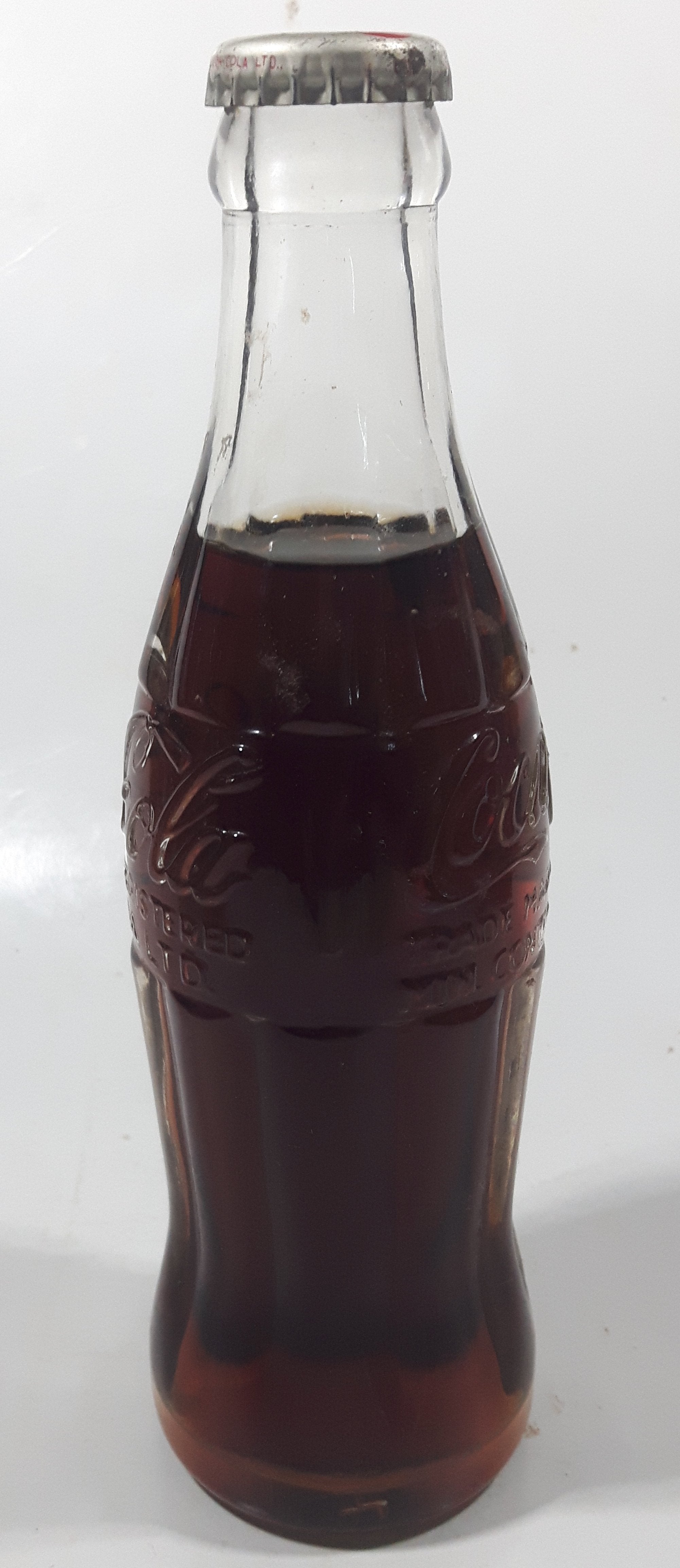 Vintage Coca-Cola 7 3/4" Tall 6oz Embossed Clear Glass Soda Pop Bottle Full Unopened 8