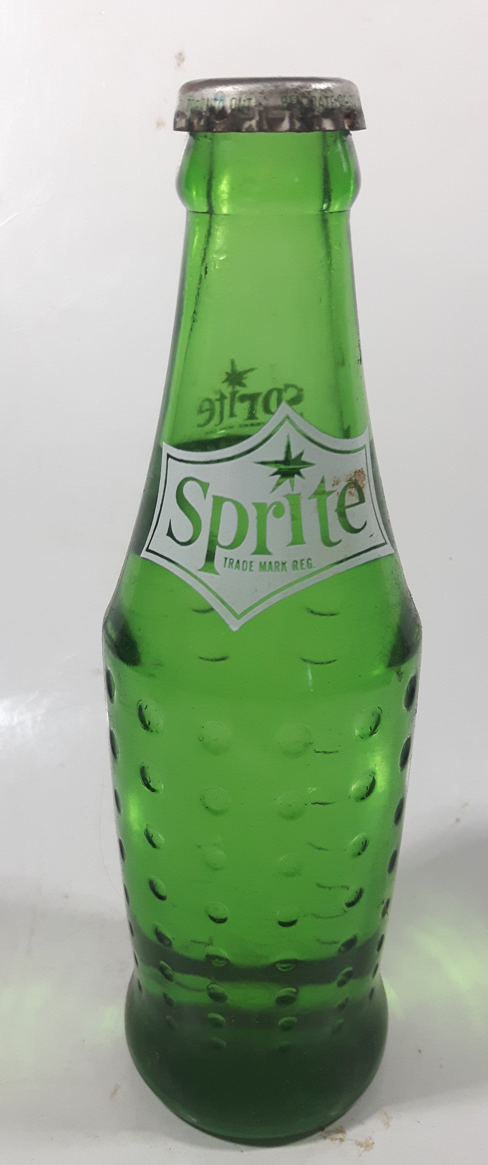 Vintage Sprite 7 3/4" Tall 7 Fl Oz Hobnail Green Glass Soda Pop Bottle Full Unopened
