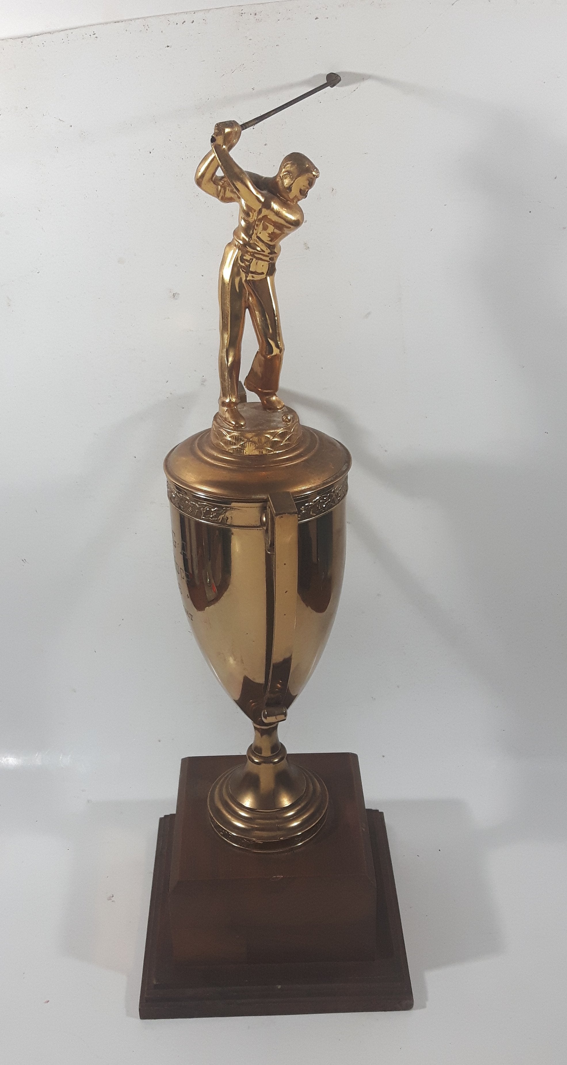 Vintage 1956 P.J.G.A. Fall HDCP "B" Flight 1st Won By Kaz Ochian 17 3/4" Tall Brass Golf Trophy with Wood Base 3