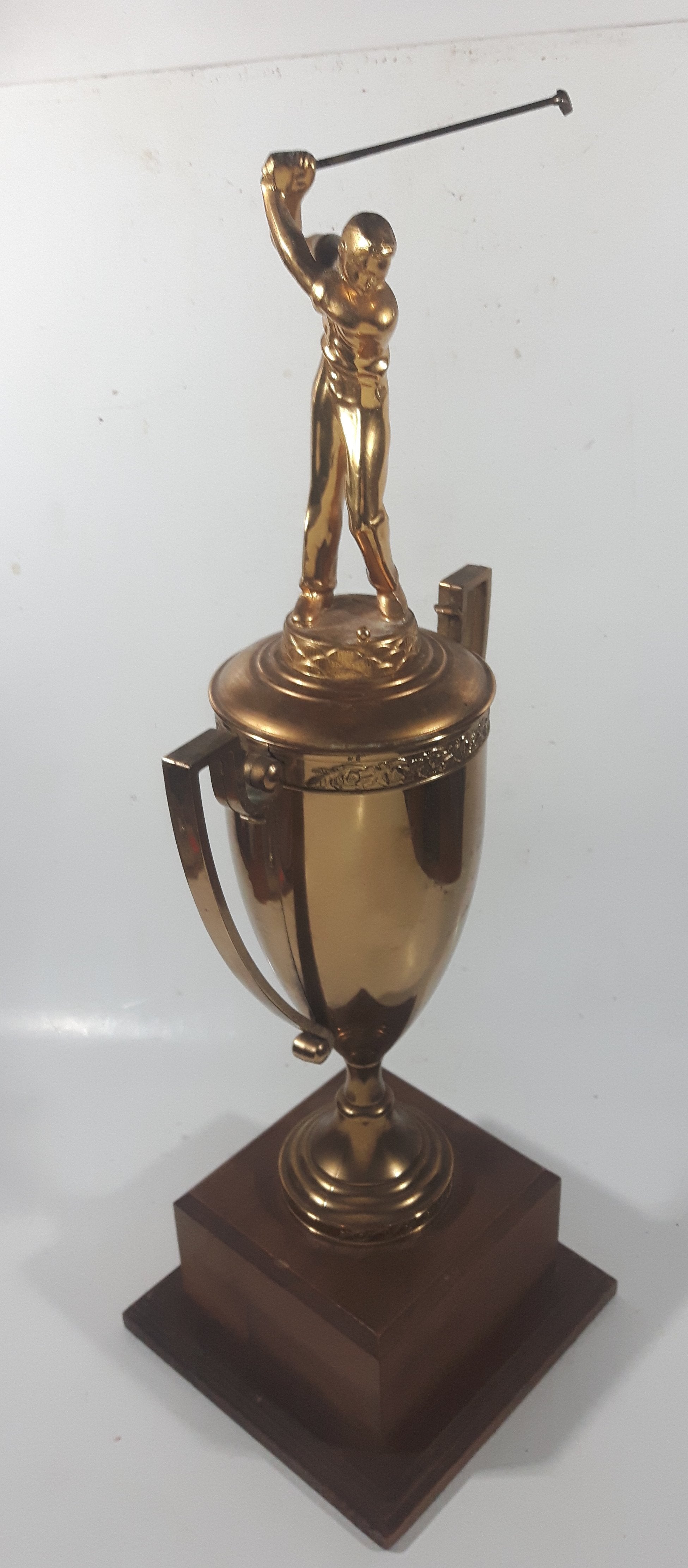 Vintage 1956 P.J.G.A. Fall HDCP "B" Flight 1st Won By Kaz Ochian 17 3/4" Tall Brass Golf Trophy with Wood Base 4