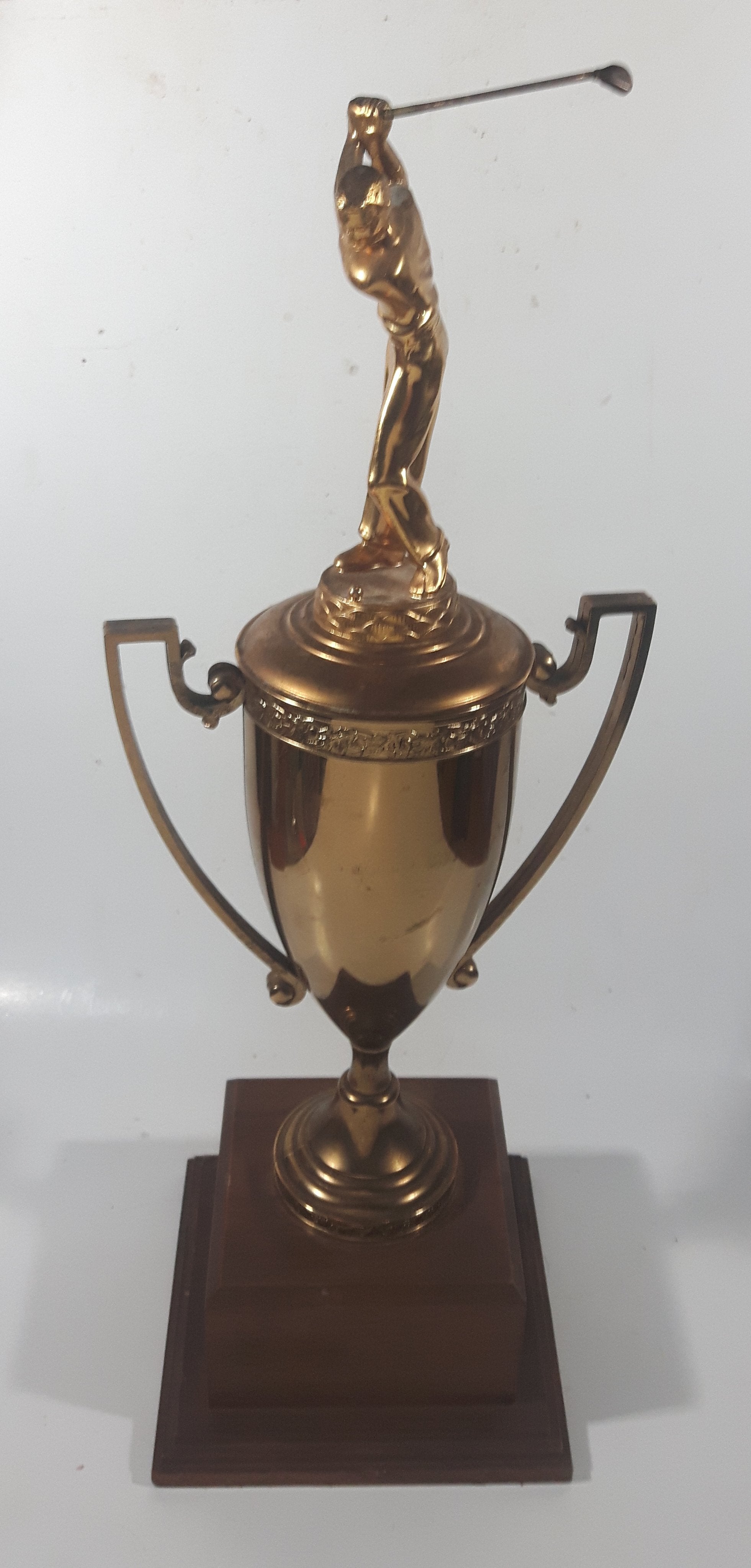 Vintage 1956 P.J.G.A. Fall HDCP "B" Flight 1st Won By Kaz Ochian 17 3/4" Tall Brass Golf Trophy with Wood Base 5