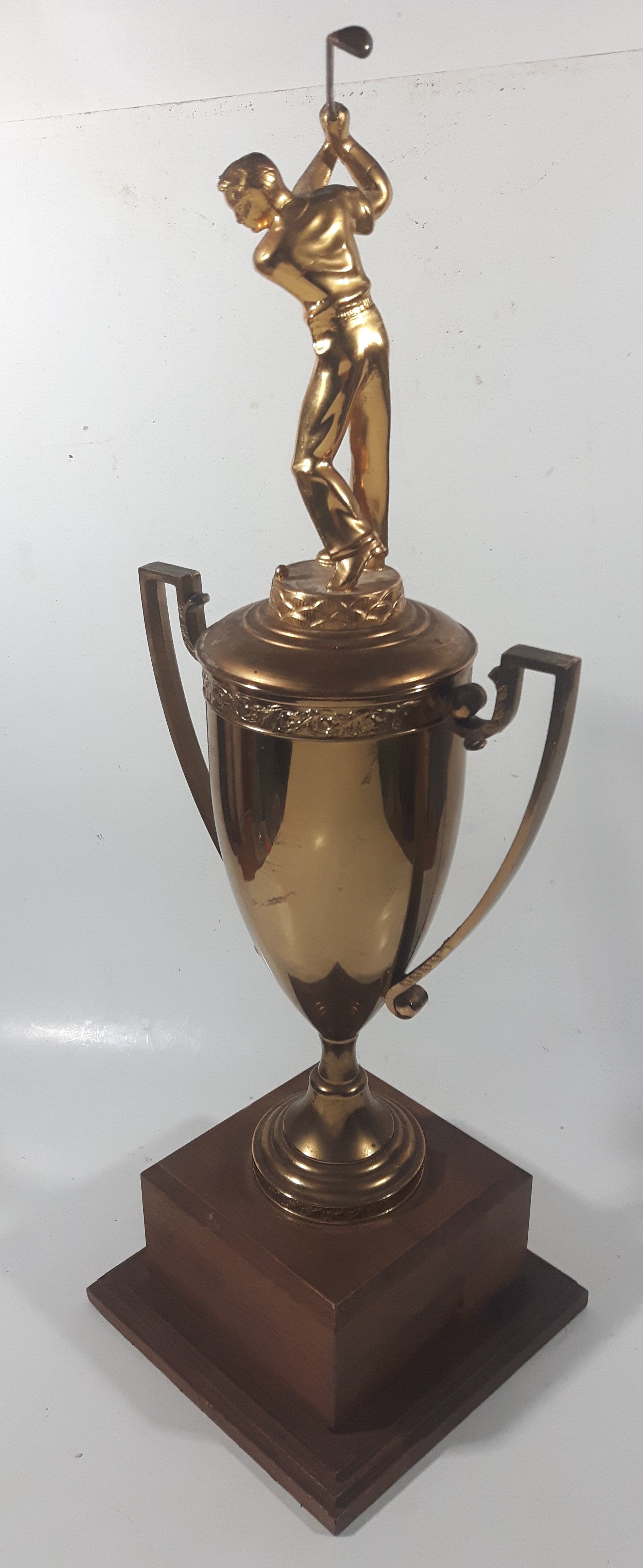 Vintage 1956 P.J.G.A. Fall HDCP "B" Flight 1st Won By Kaz Ochian 17 3/4" Tall Brass Golf Trophy with Wood Base 7