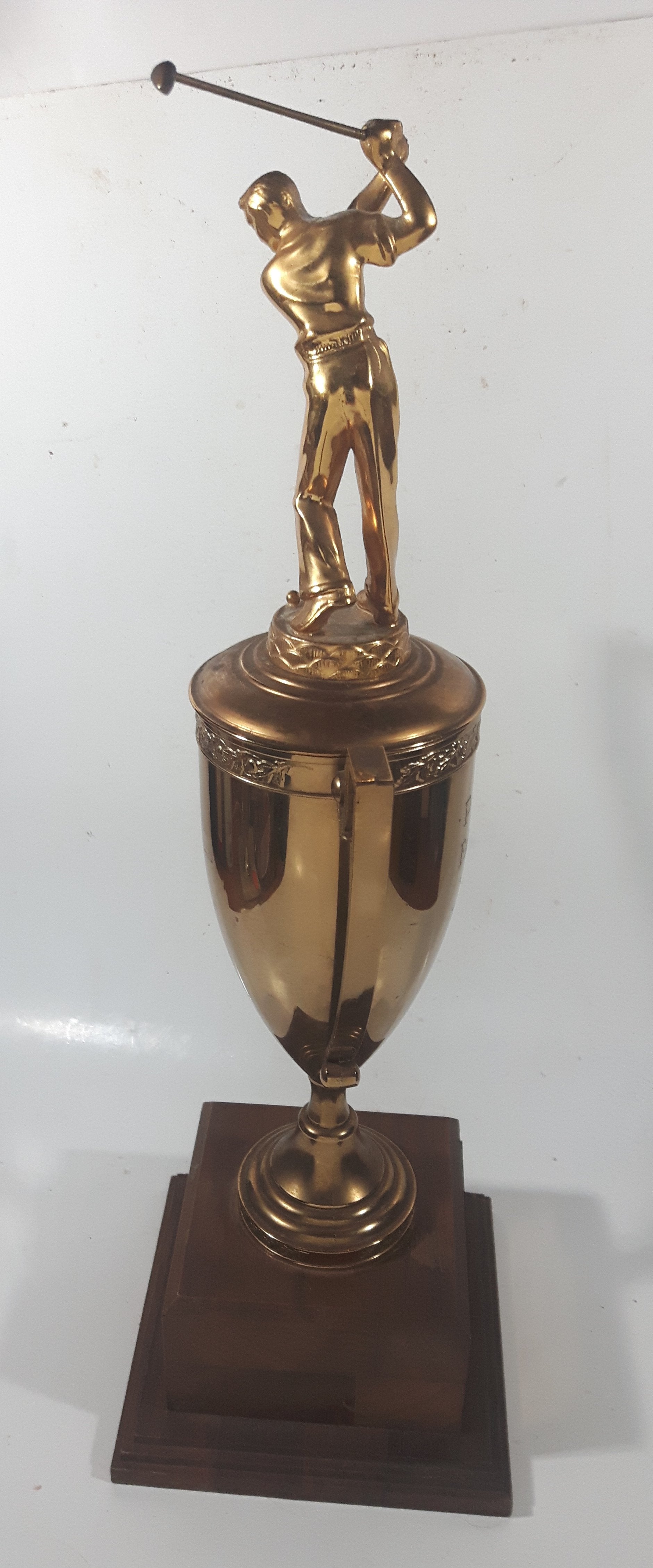 Vintage 1956 P.J.G.A. Fall HDCP "B" Flight 1st Won By Kaz Ochian 17 3/4" Tall Brass Golf Trophy with Wood Base 8
