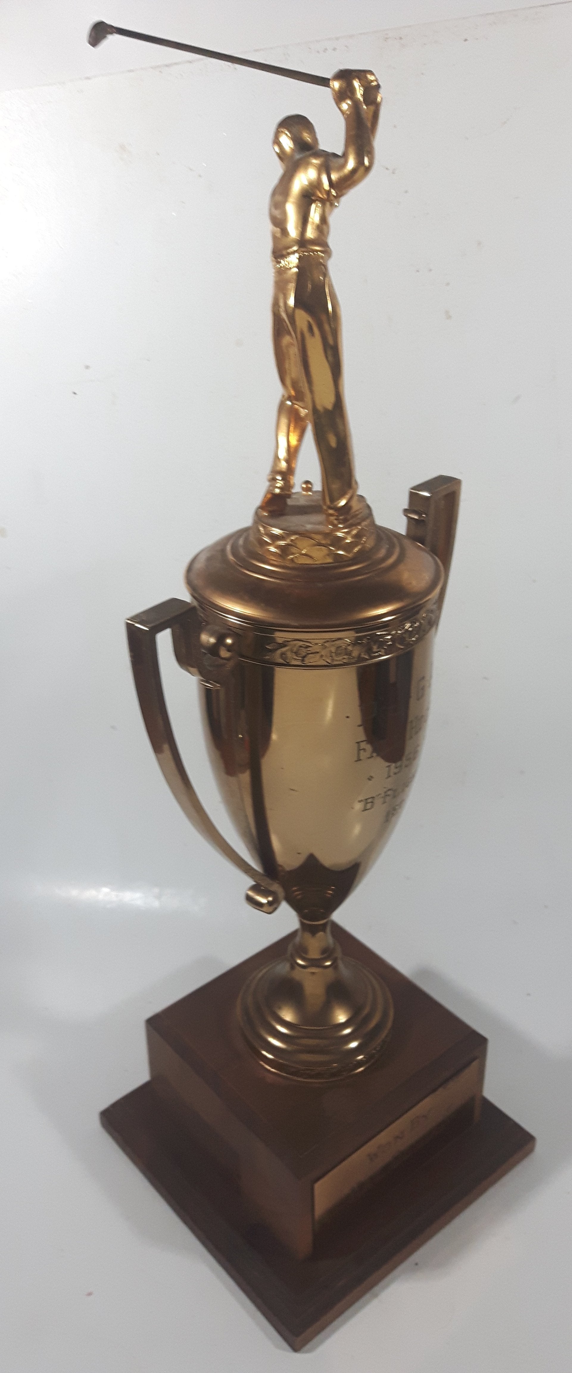 Vintage 1956 P.J.G.A. Fall HDCP "B" Flight 1st Won By Kaz Ochian 17 3/4" Tall Brass Golf Trophy with Wood Base 9