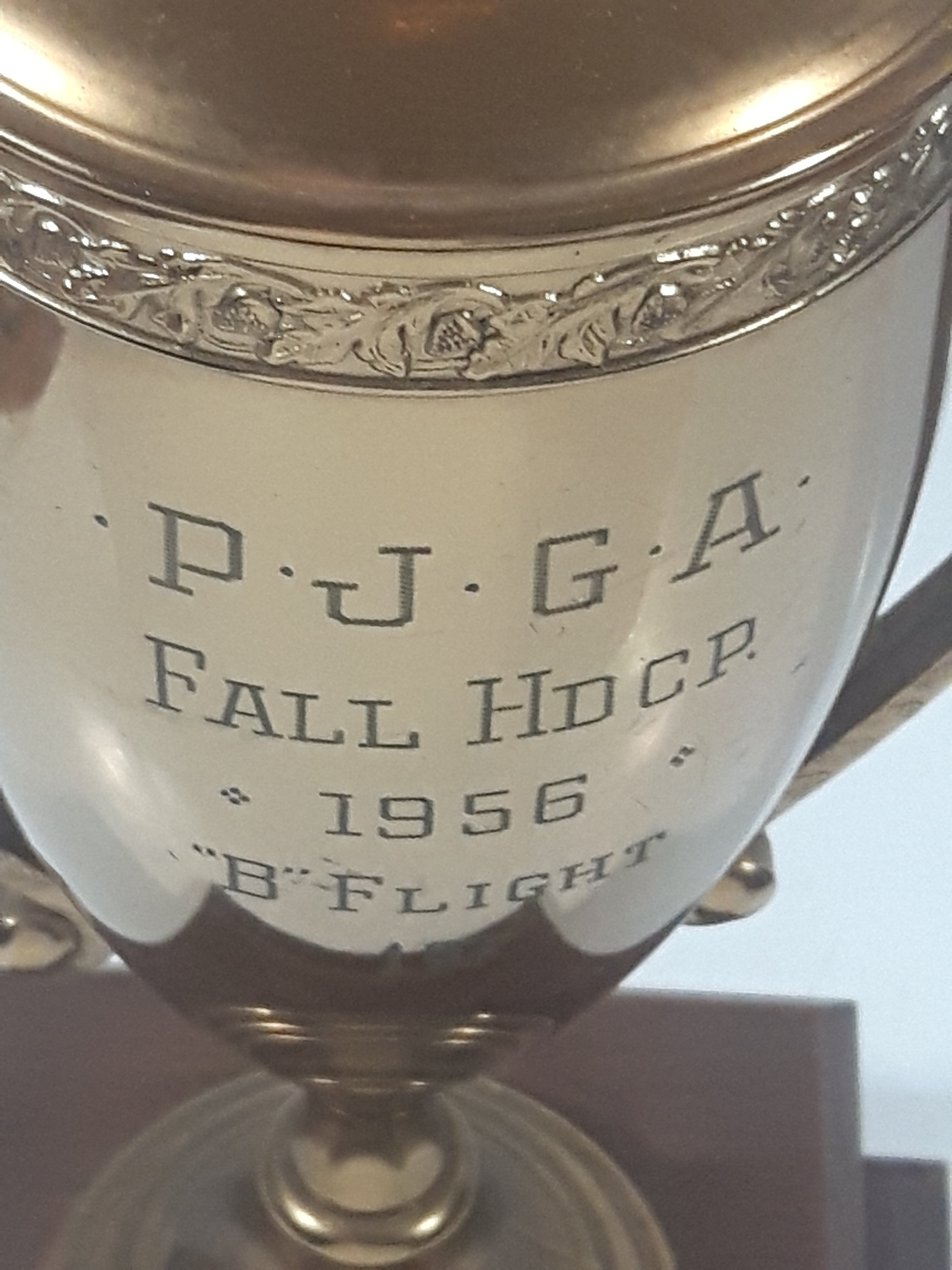 Vintage 1956 P.J.G.A. Fall HDCP "B" Flight 1st Won By Kaz Ochian 17 3/4" Tall Brass Golf Trophy with Wood Base 10