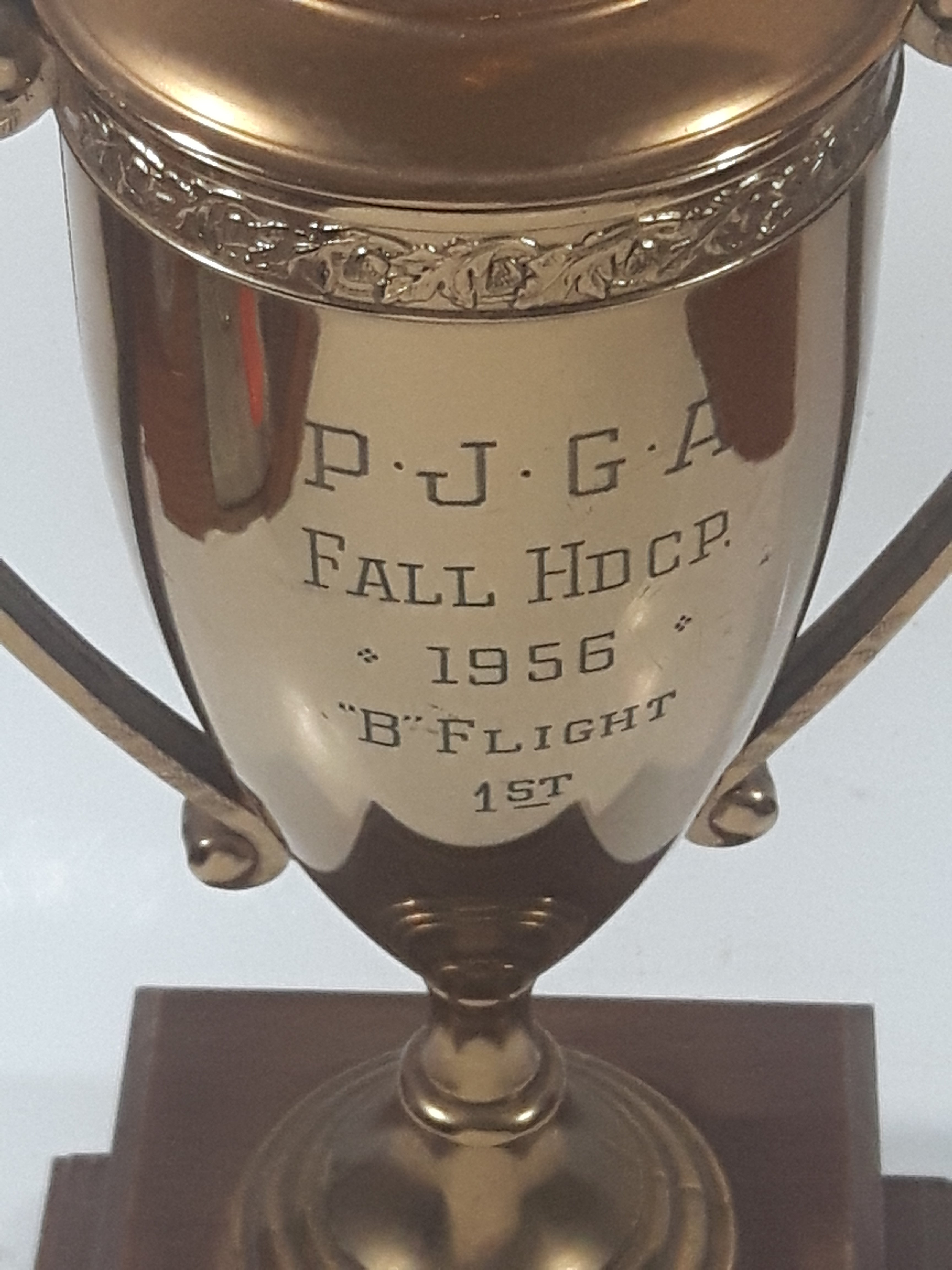 Vintage 1956 P.J.G.A. Fall HDCP "B" Flight 1st Won By Kaz Ochian 17 3/4" Tall Brass Golf Trophy with Wood Base 11