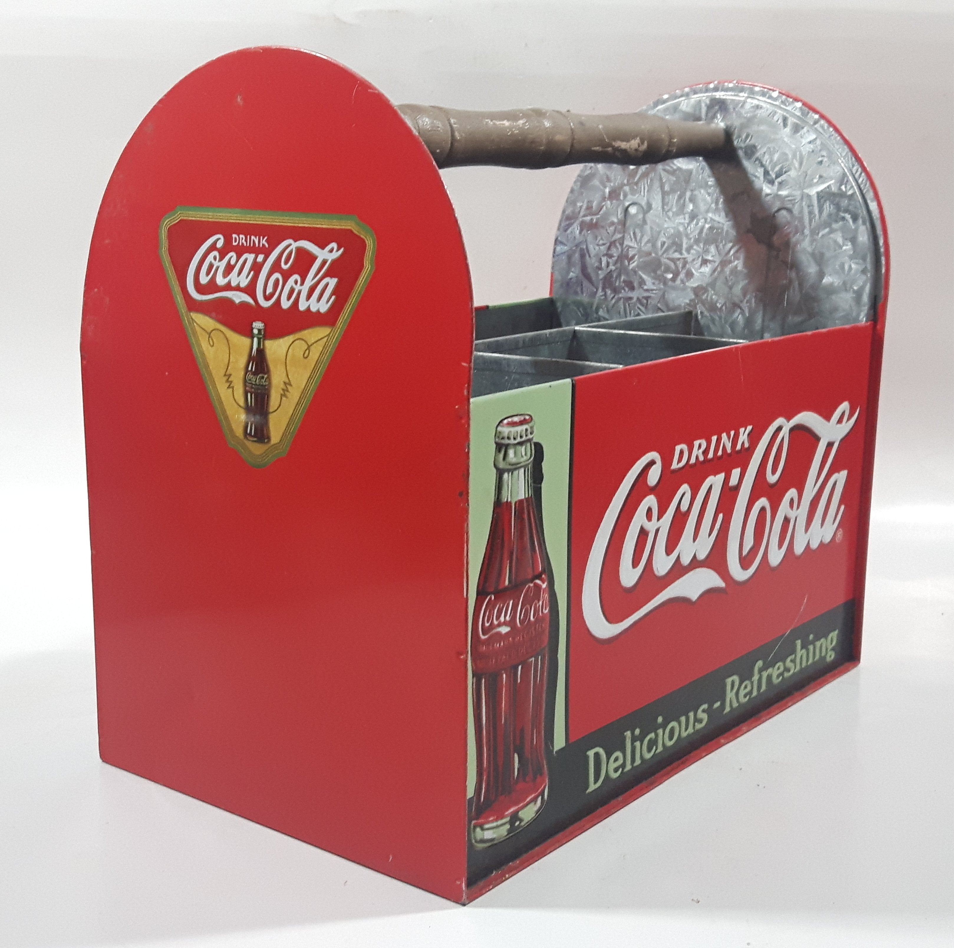 Drink Coca Cola Delicious Refreshing Galvanized Metal Drink Carrying Case with Wood Handle 5