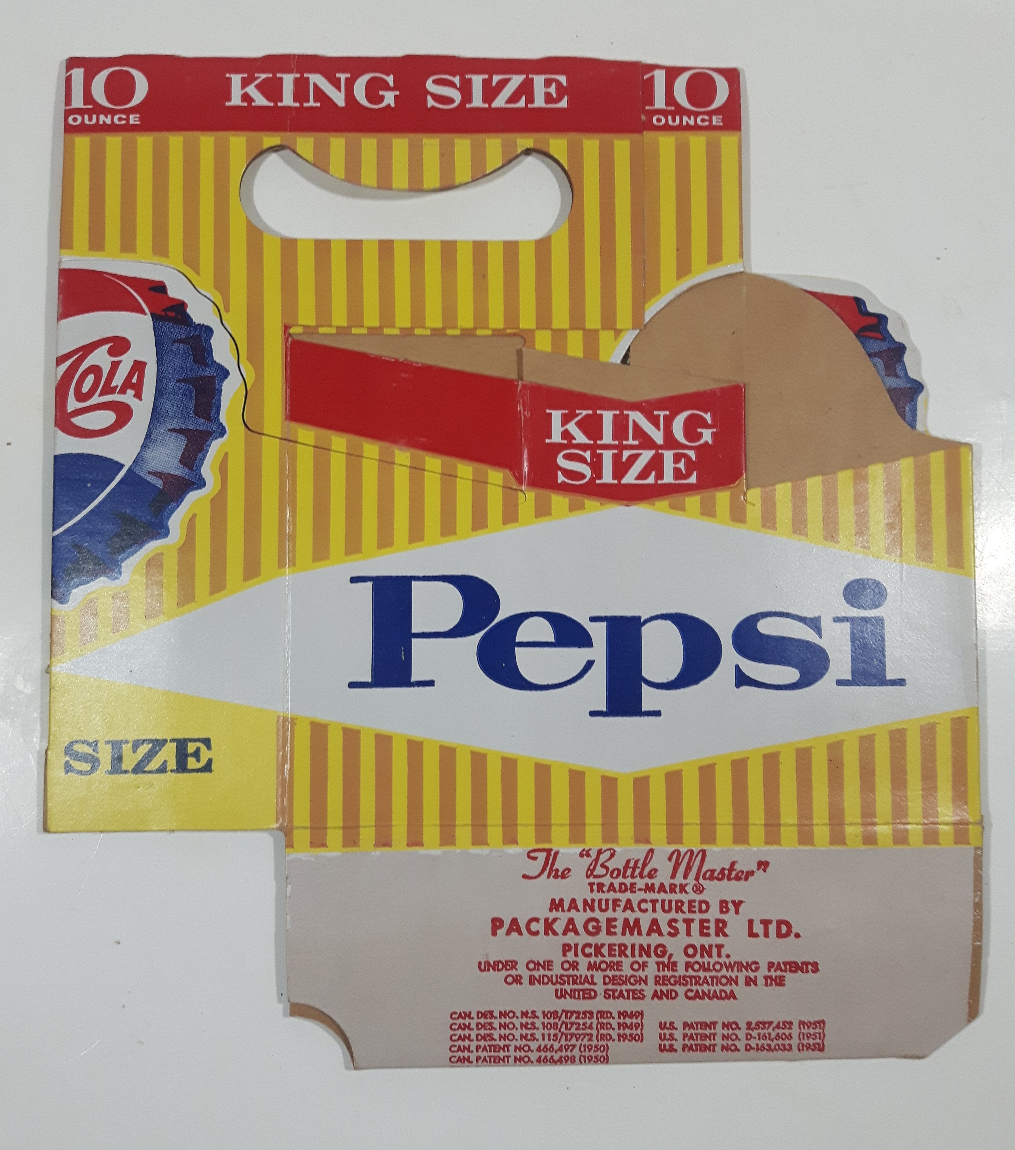 Vintage Pepsi Cola 10 Ounce King Size 6 Pack Glass Bottle Cardboard Carrying Case