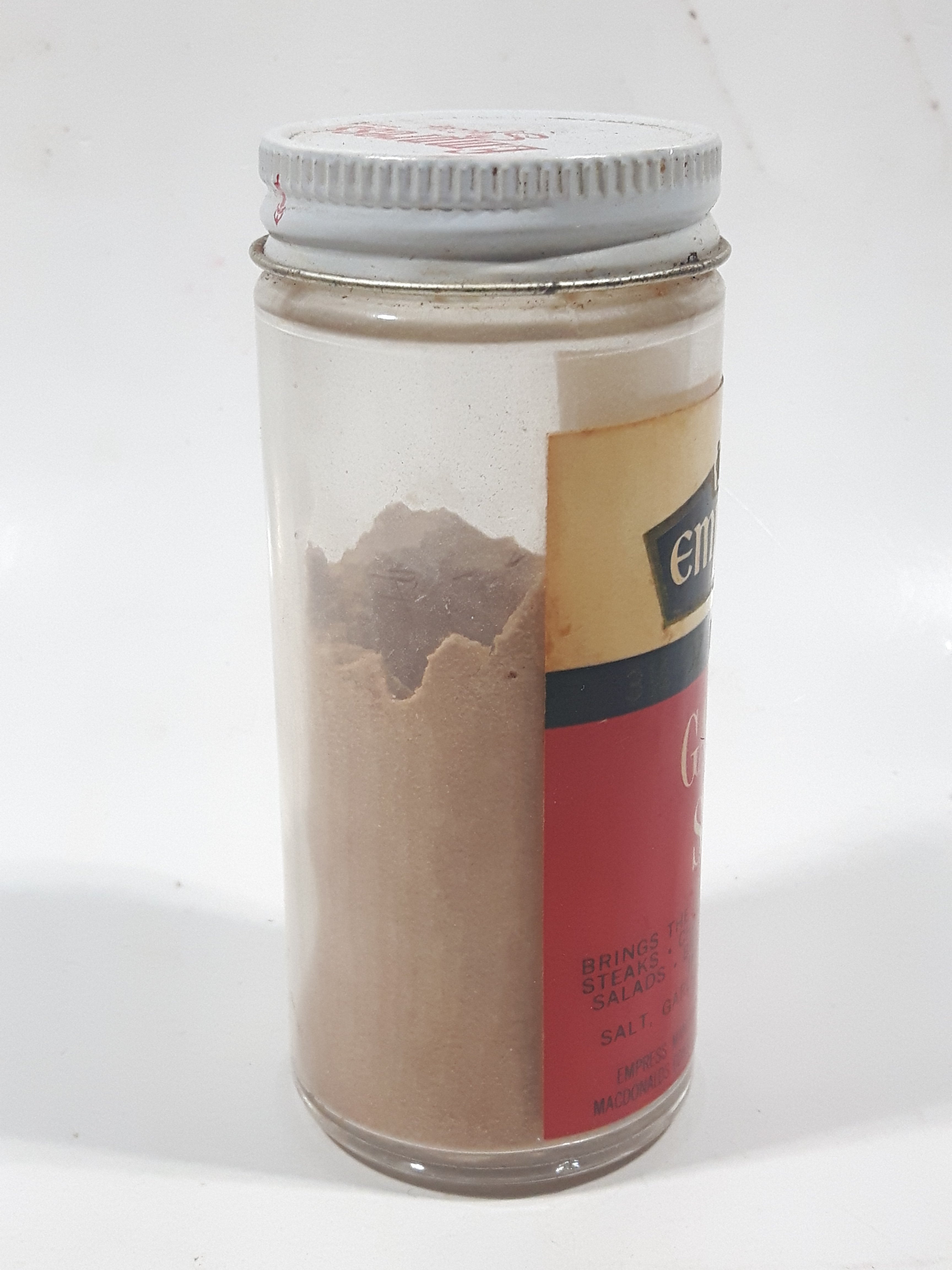 Rare Vintage Empress Garlic Salt 3 1/4 Oz 4" Tall Glass Spice Jar Bottle Half Full 4