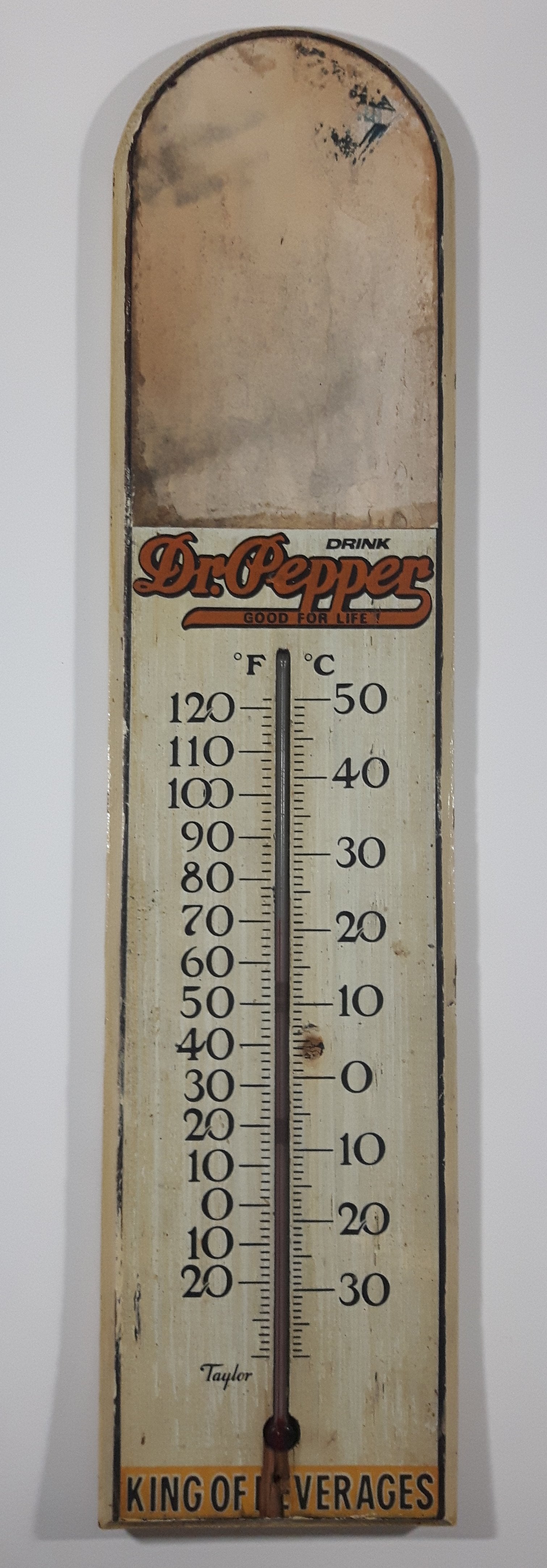 Rare Antique Taylor Drink Dr. Pepper Good For Life King Of Beverages Wood Plaque Thermometer 1