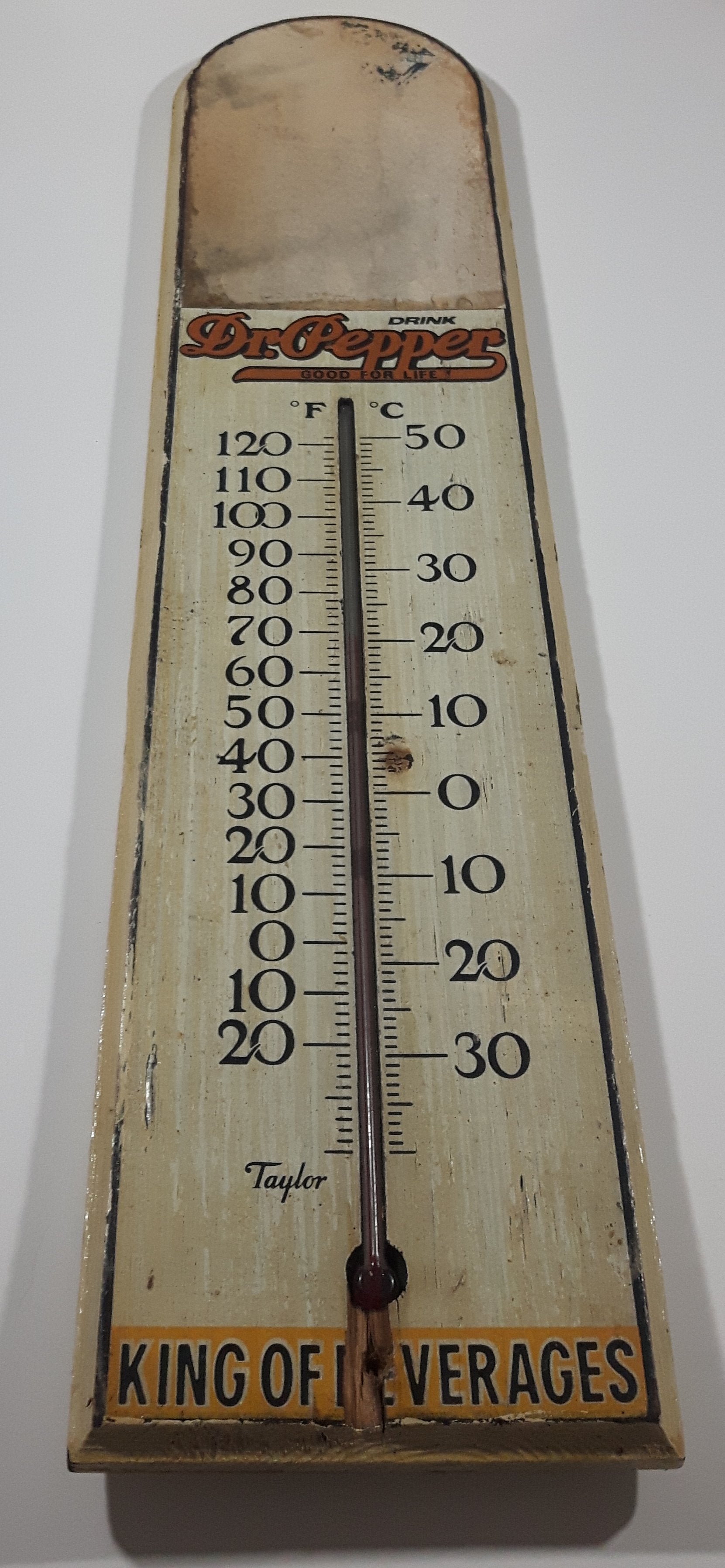 Rare Antique Taylor Drink Dr. Pepper Good For Life King Of Beverages Wood Plaque Thermometer 2