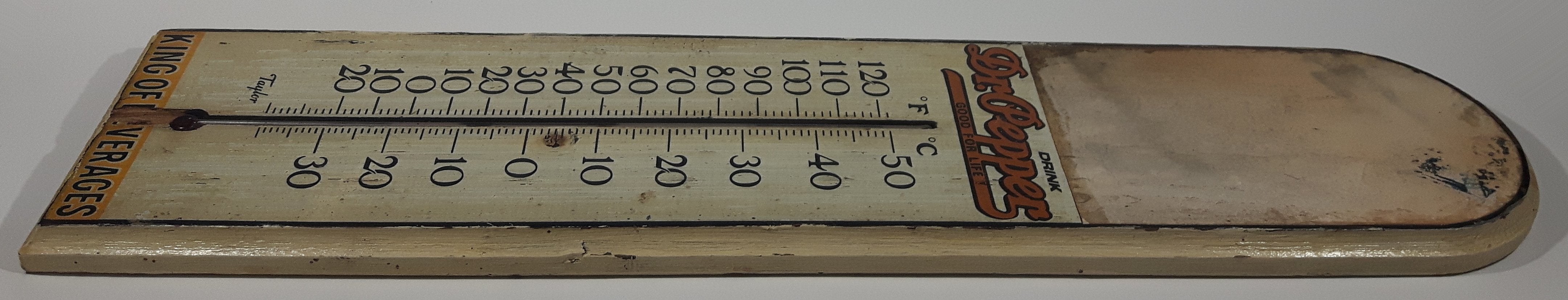 Rare Antique Taylor Drink Dr. Pepper Good For Life King Of Beverages Wood Plaque Thermometer 6