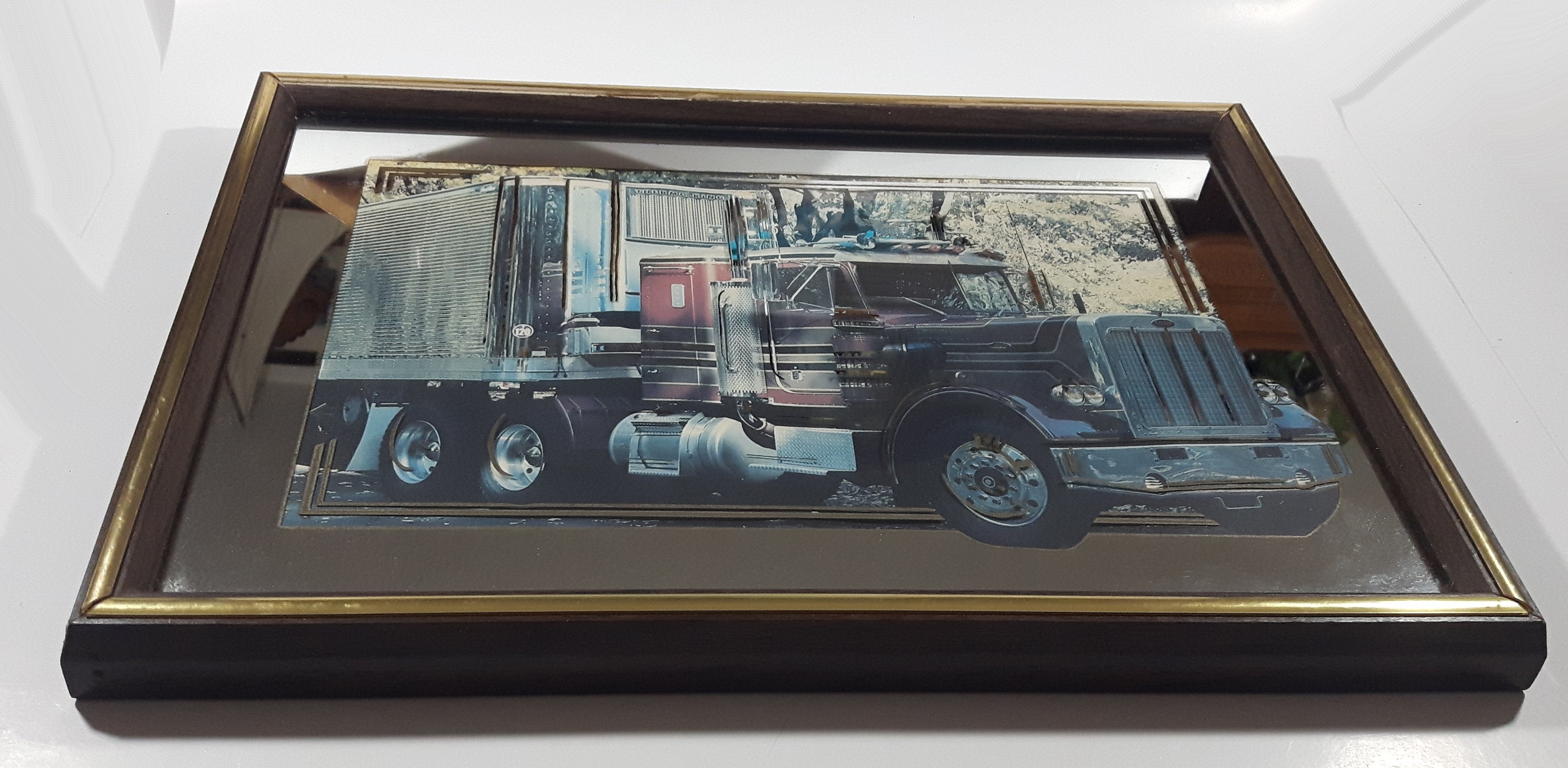 Peterbilt Semi Tractor Truck with Thermo King Refrigerated Trailer 12 3/8" x 17 1/4" Wood Framed Advertising Mirror Collectible 2