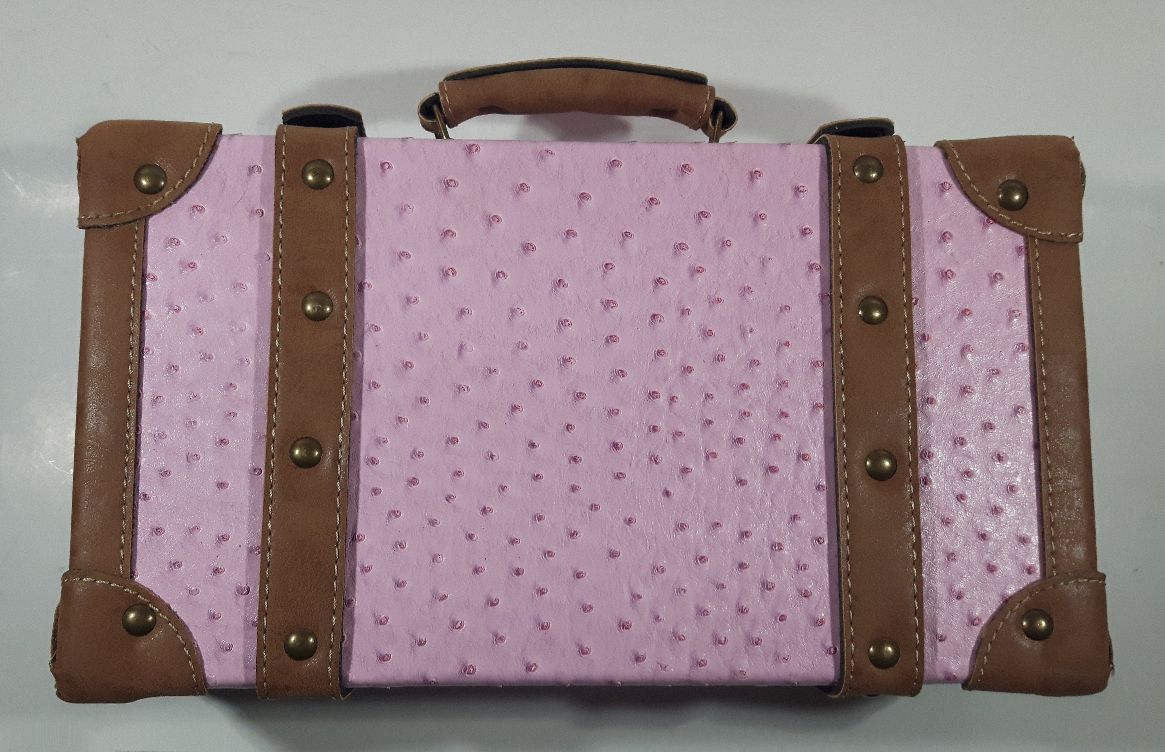 Suede Leather Pink and Brown Small Travel Briefcase Suitcase