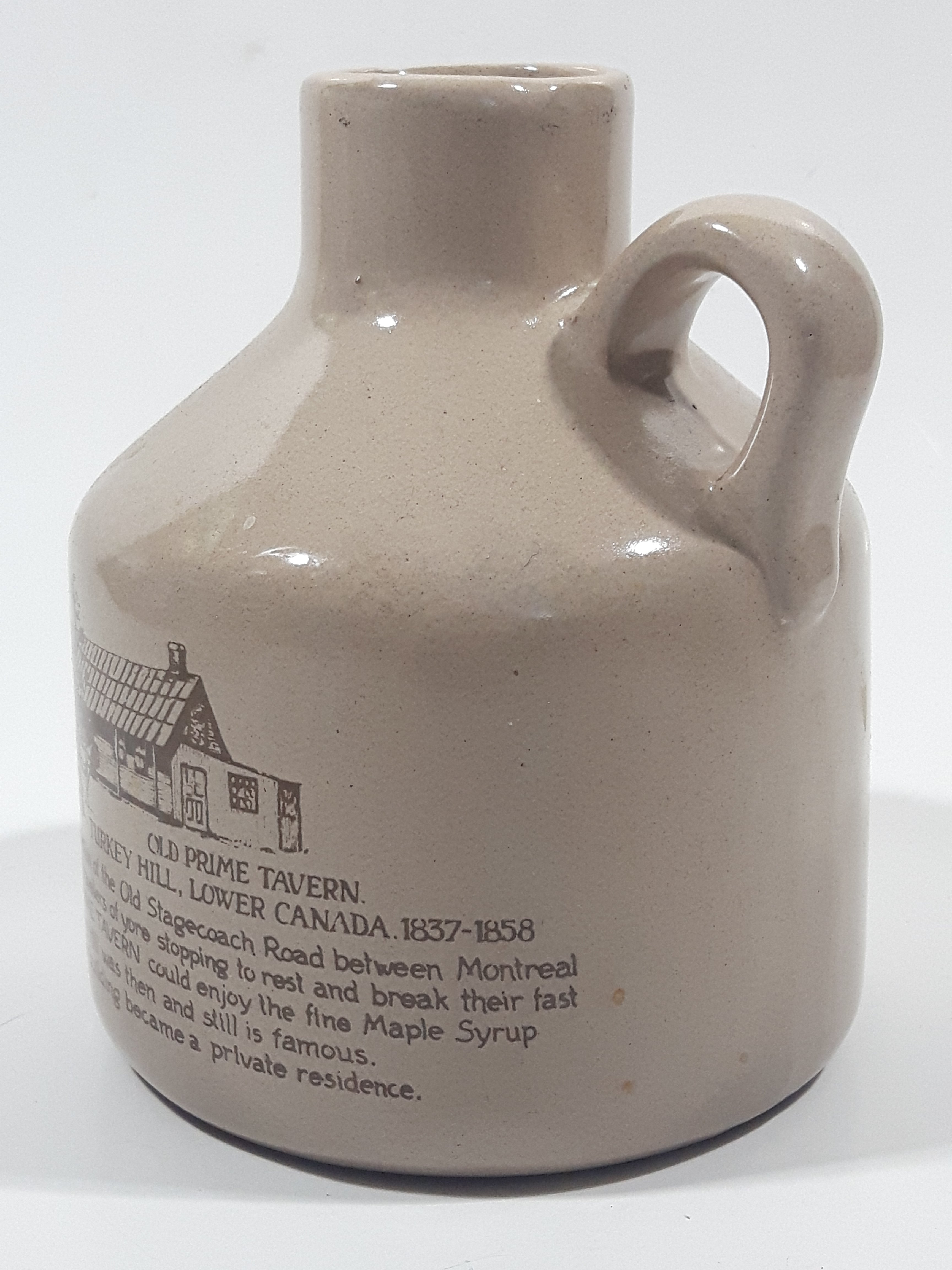 Vintage Old Prime Tavern Turkey Hill Lower Canada 1837-1858 Fine Syrup 4 1/2" Tall Stoneware Bottle Jug 2