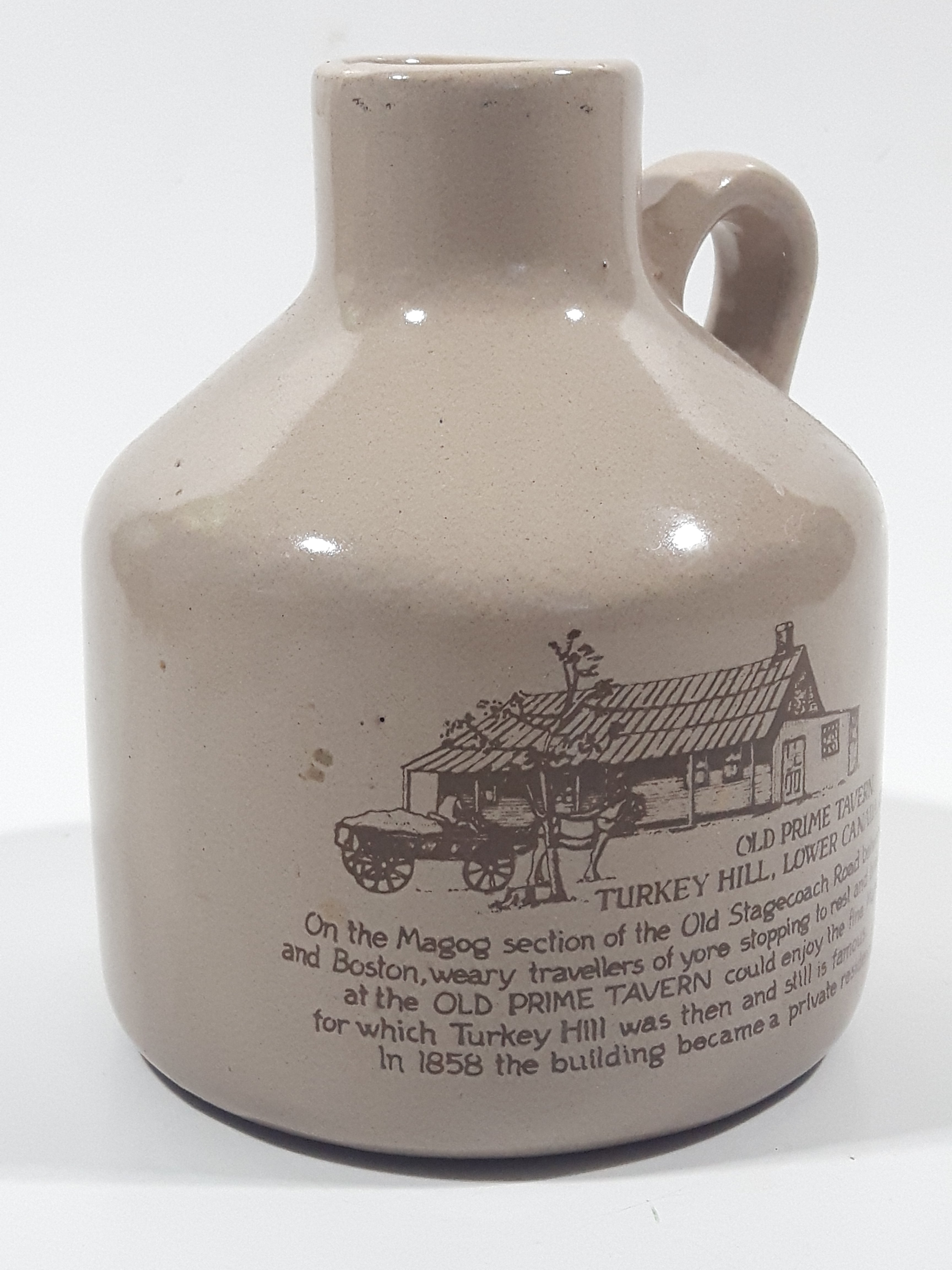 Vintage Old Prime Tavern Turkey Hill Lower Canada 1837-1858 Fine Syrup 4 1/2" Tall Stoneware Bottle Jug 8