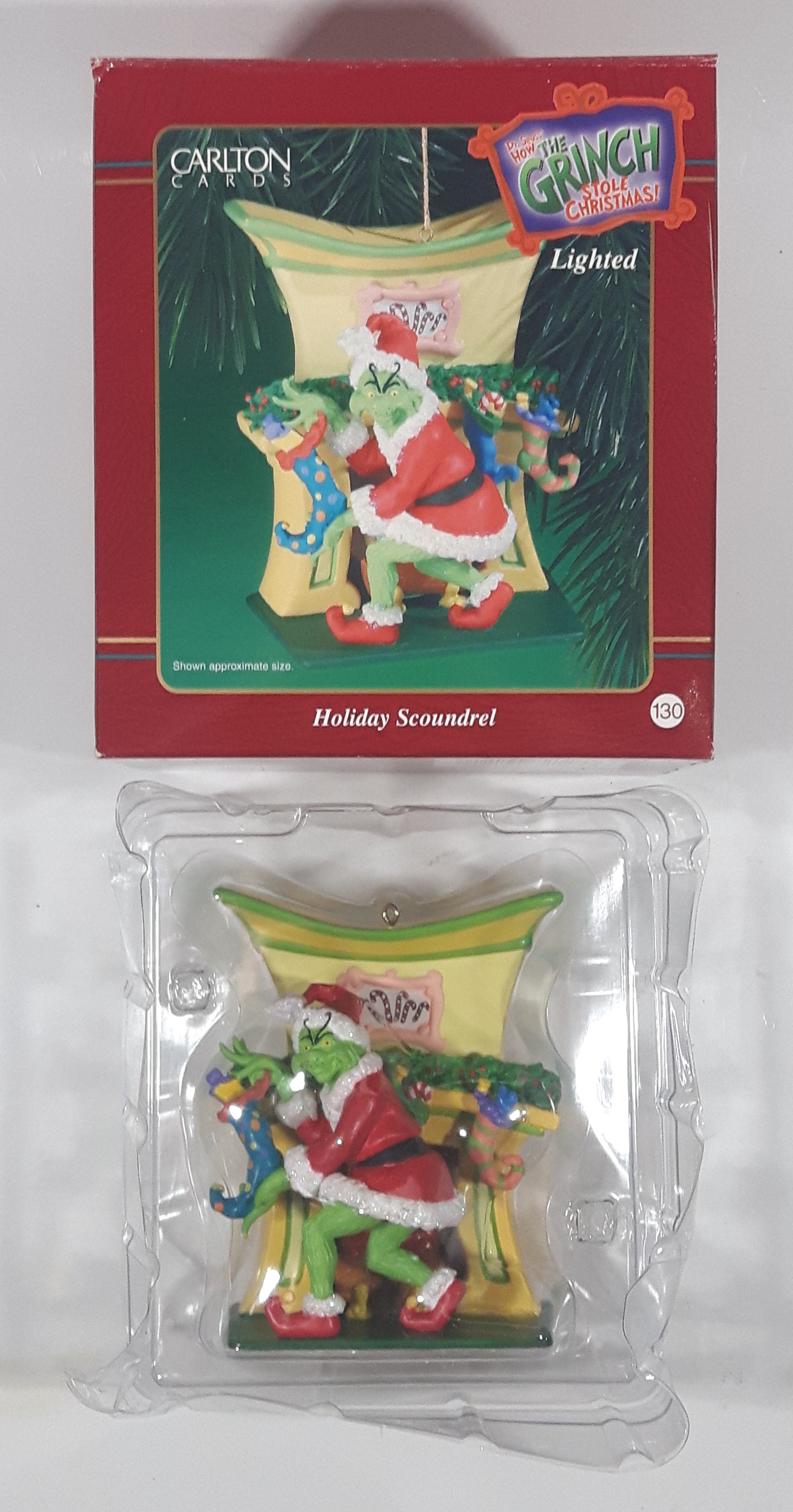 2000 Carlton Cards Dr. Seuss' How The Grinch Stole Christmas! Holiday Scoundrel Lighted Christmas Ornament New in Box 7