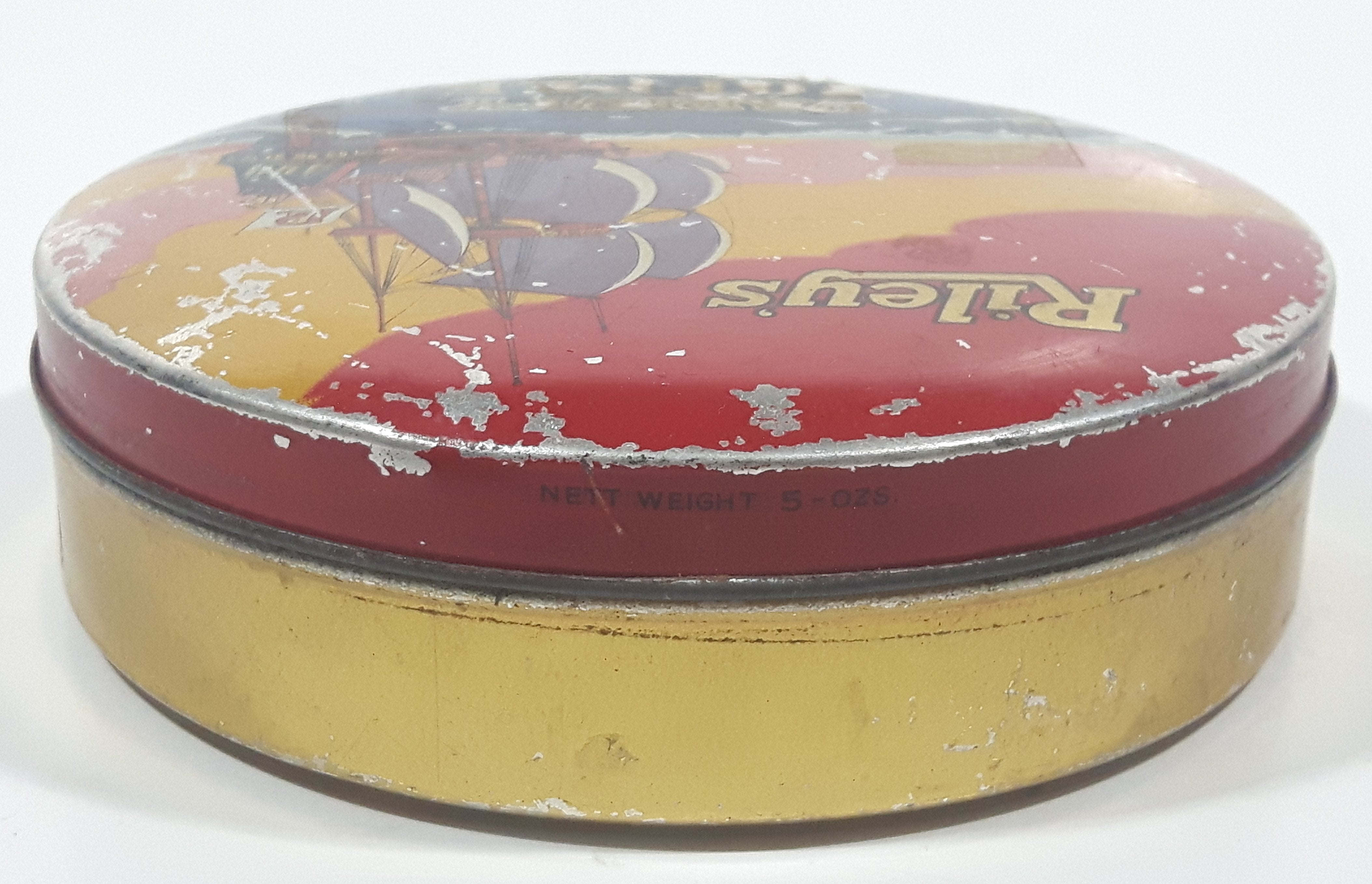 Vintage 1950s Riley's Variety Toffee Galleon Ship Boat Themed 5" Round Tin Metal Container 7