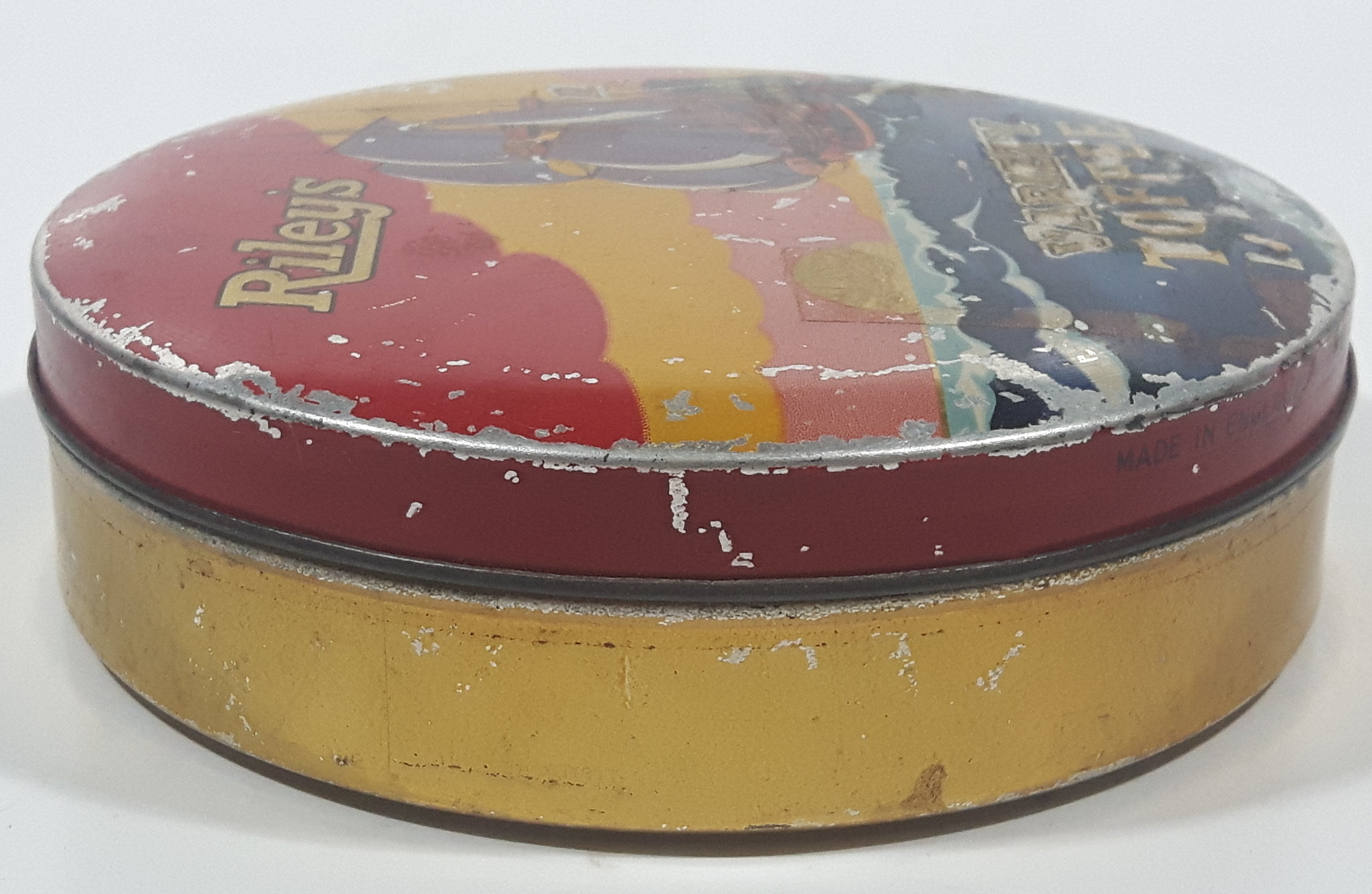 Vintage 1950s Riley's Variety Toffee Galleon Ship Boat Themed 5" Round Tin Metal Container 9