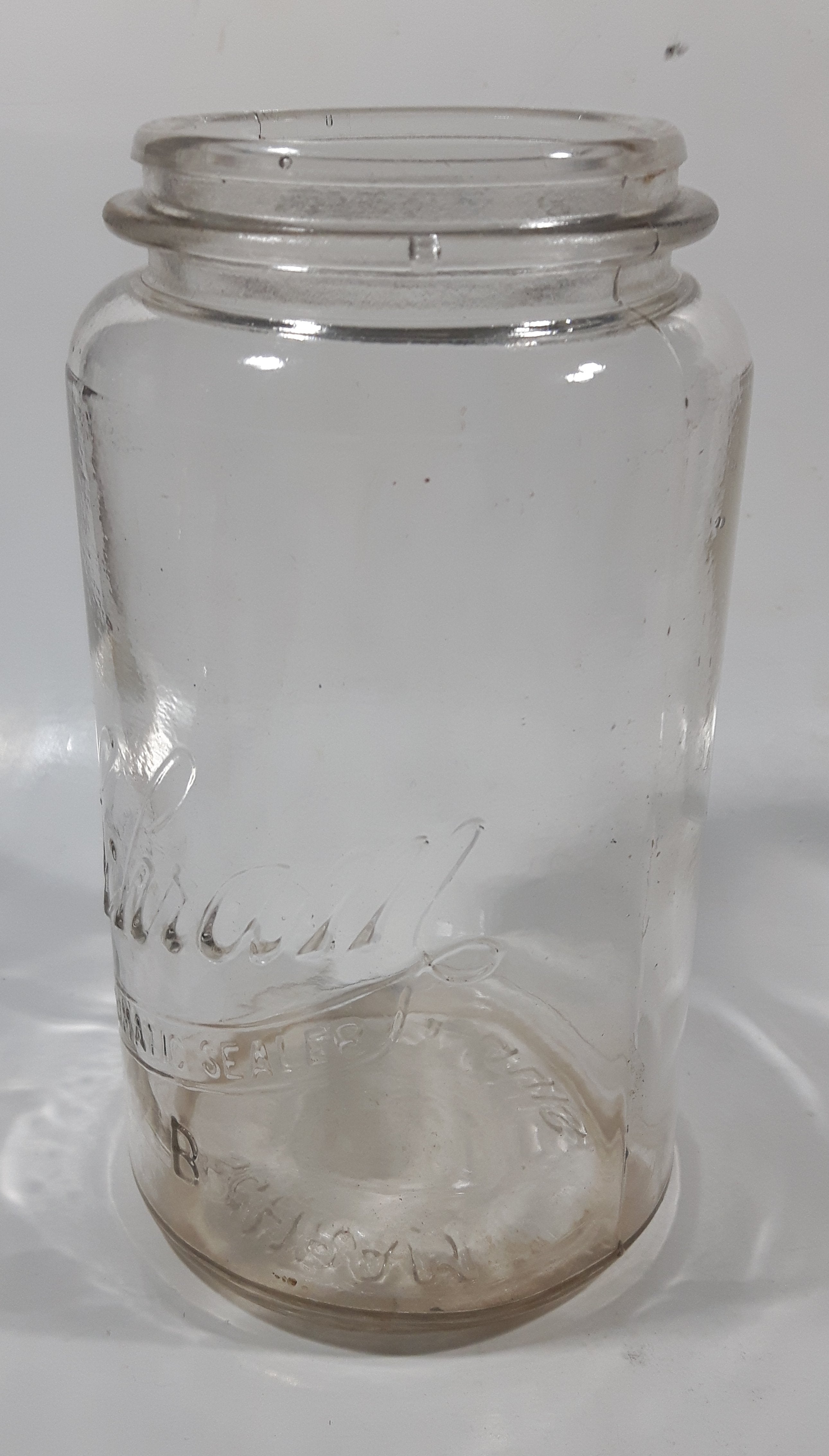 Antique Schram St. Louis Automatic Sealer B 6 3/4" Tall Embossed Glass Canning Jar 2