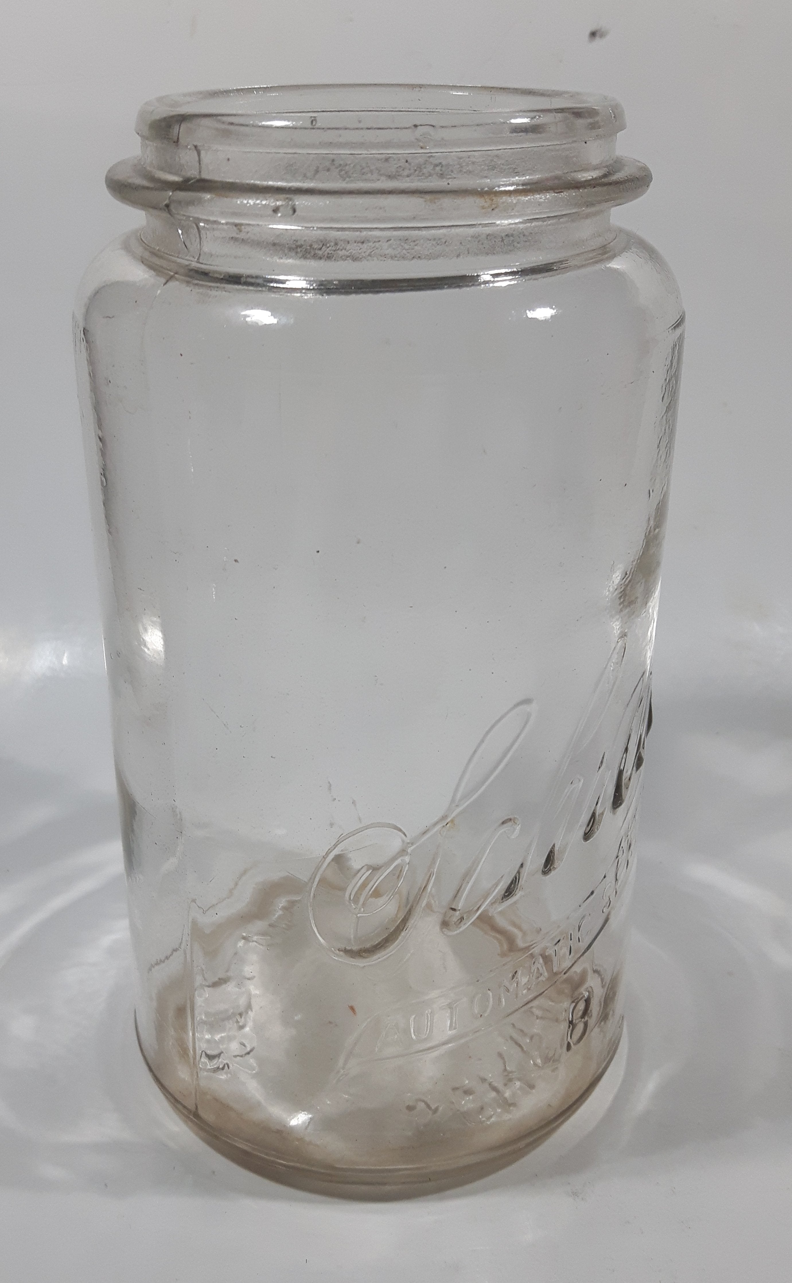 Antique Schram St. Louis Automatic Sealer B 6 3/4" Tall Embossed Glass Canning Jar 8