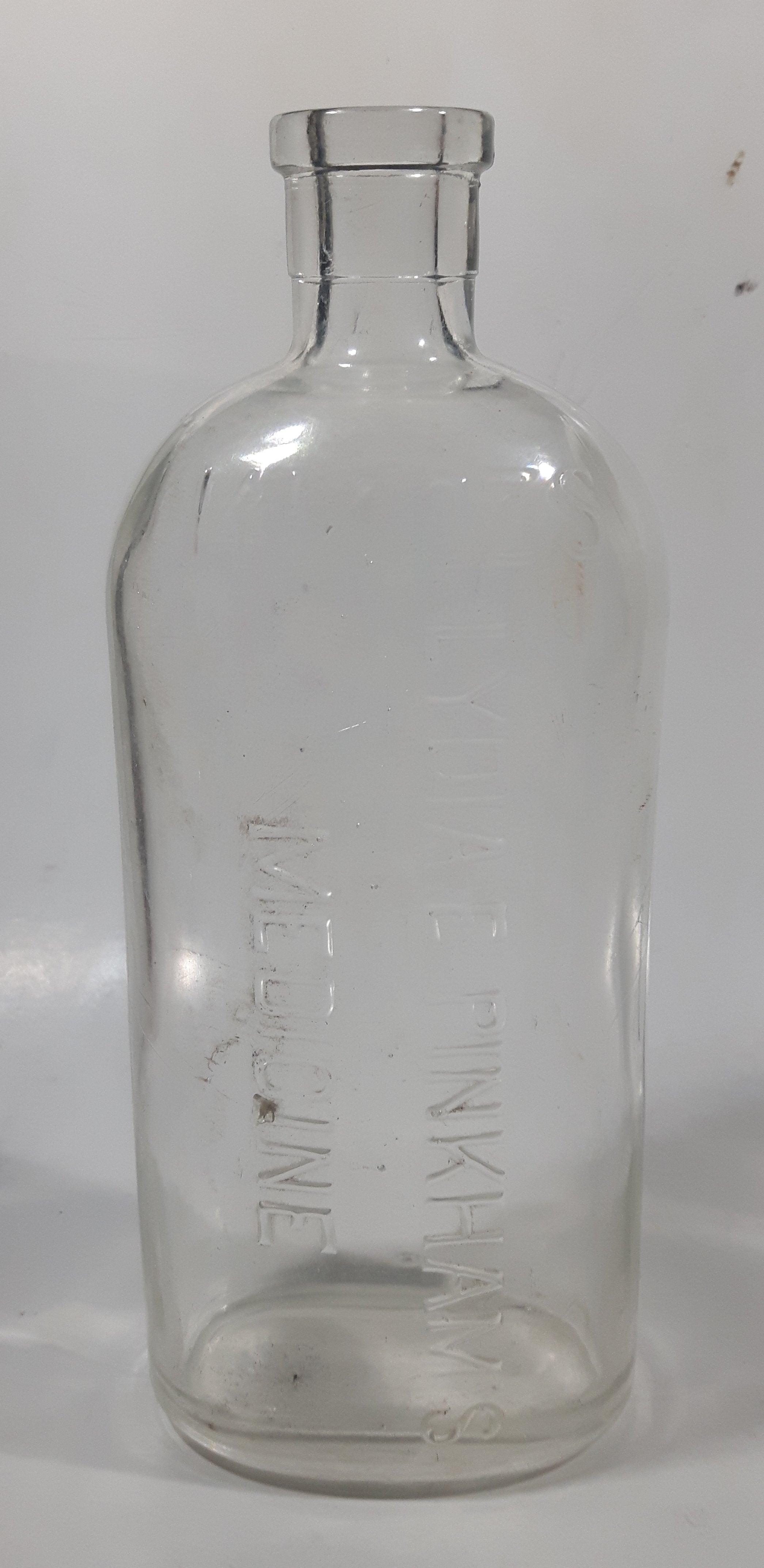 Antique Lydia E Pinkham's Medicine 8 1/8" Tall 14 1/2 Ozs Heavy Embossed Glass Bottle