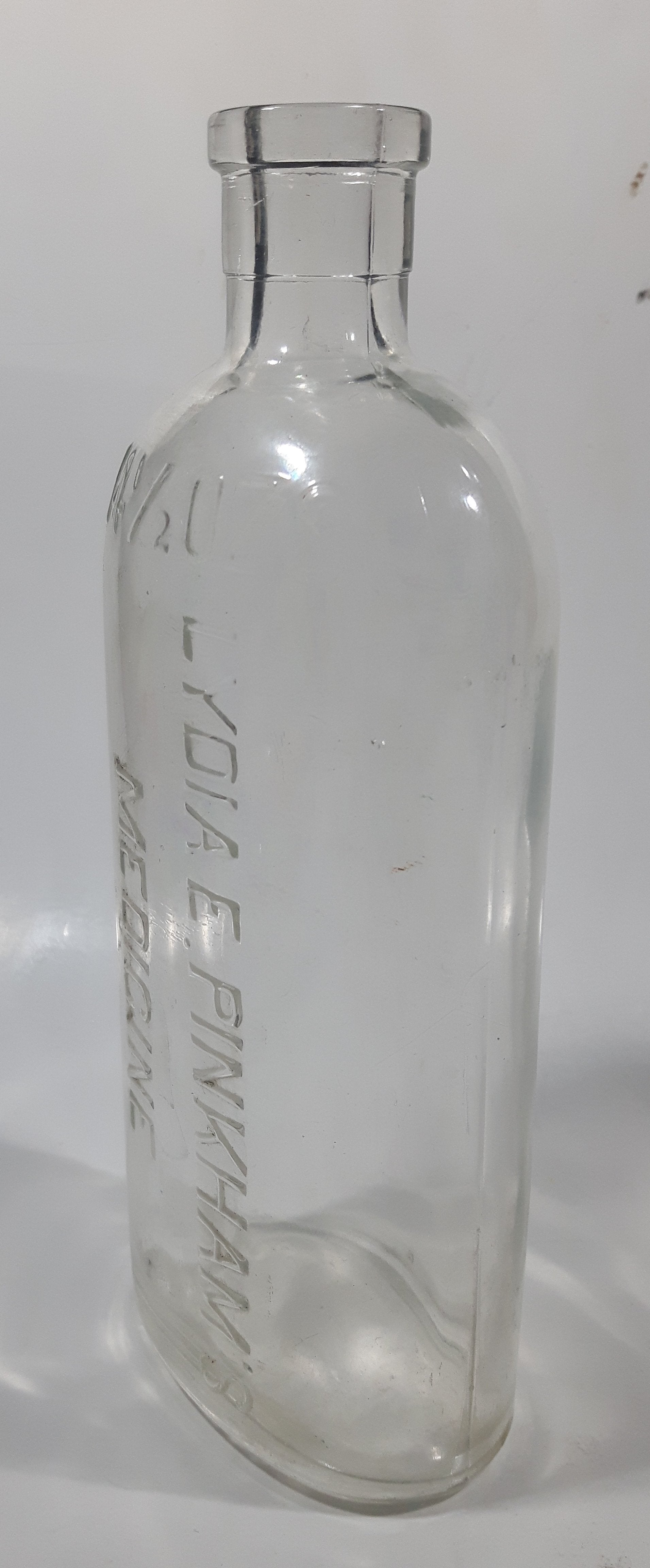 Antique Lydia E Pinkham's Medicine 8 1/8" Tall 14 1/2 Ozs Heavy Embossed Glass Bottle 2