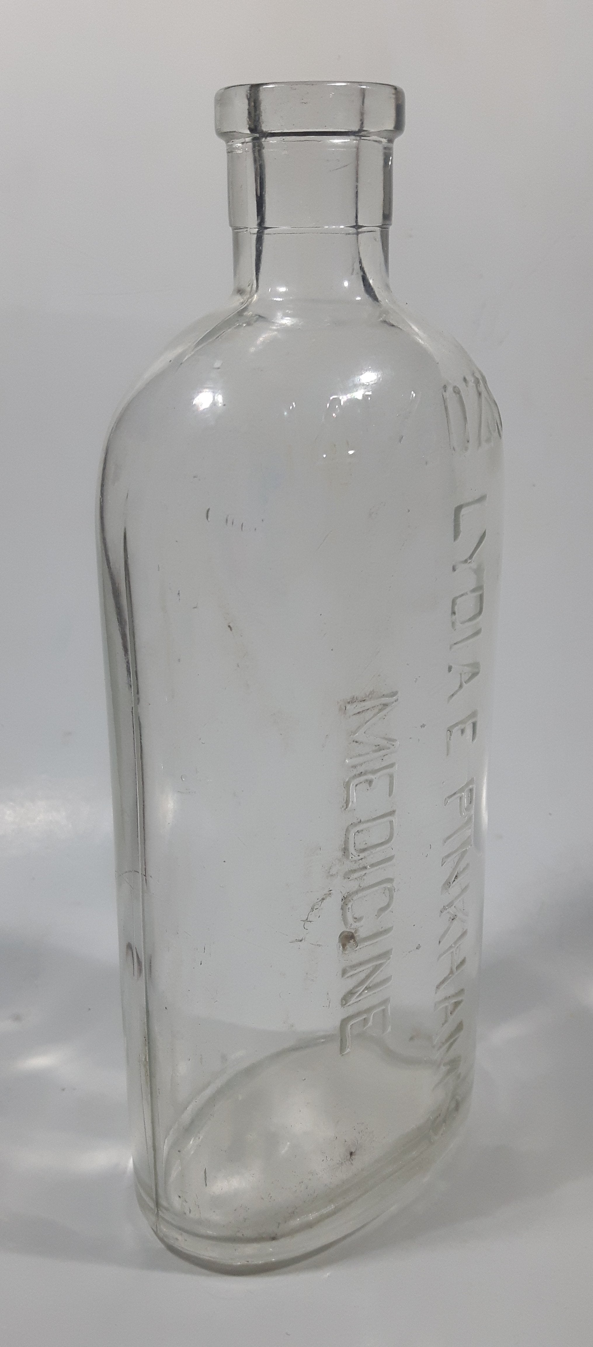Antique Lydia E Pinkham's Medicine 8 1/8" Tall 14 1/2 Ozs Heavy Embossed Glass Bottle 8