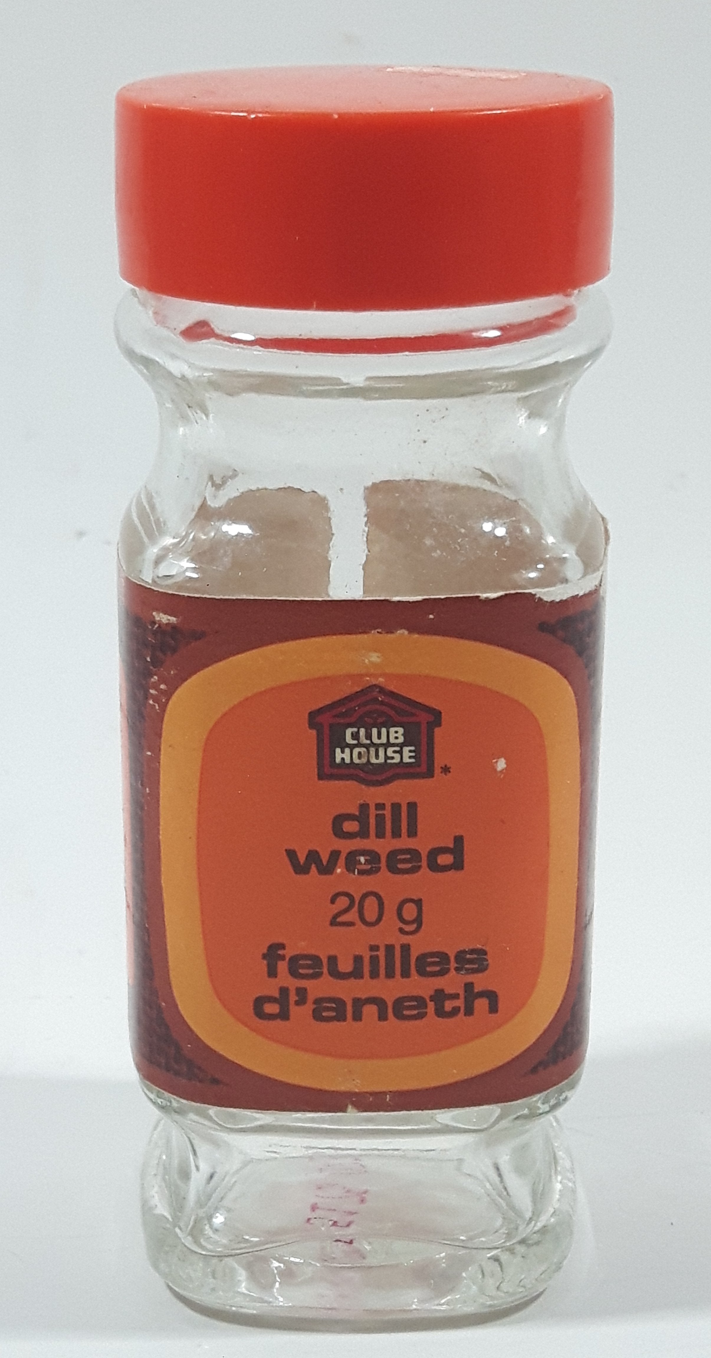 Vintage 1989 McCormick Club House Dill Weed 20g 4" Tall Glass Spice Jar with Paper Label London Canada