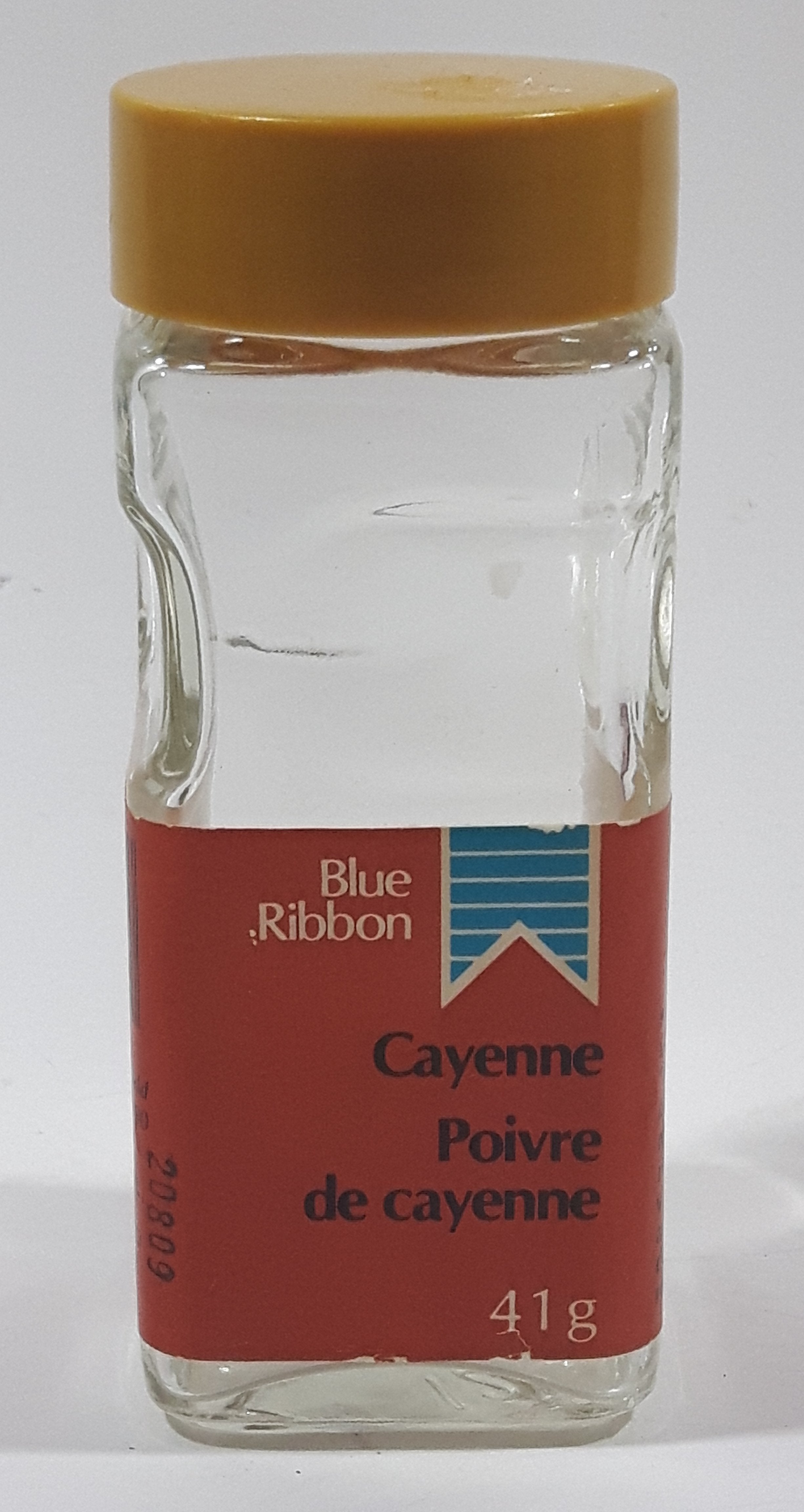 Vintage Brooke Bond Inc. Blue Ribbon Cayenne 41g 3 3/4" Tall Glass Spice Jar Bottle with Paper Label London Canada