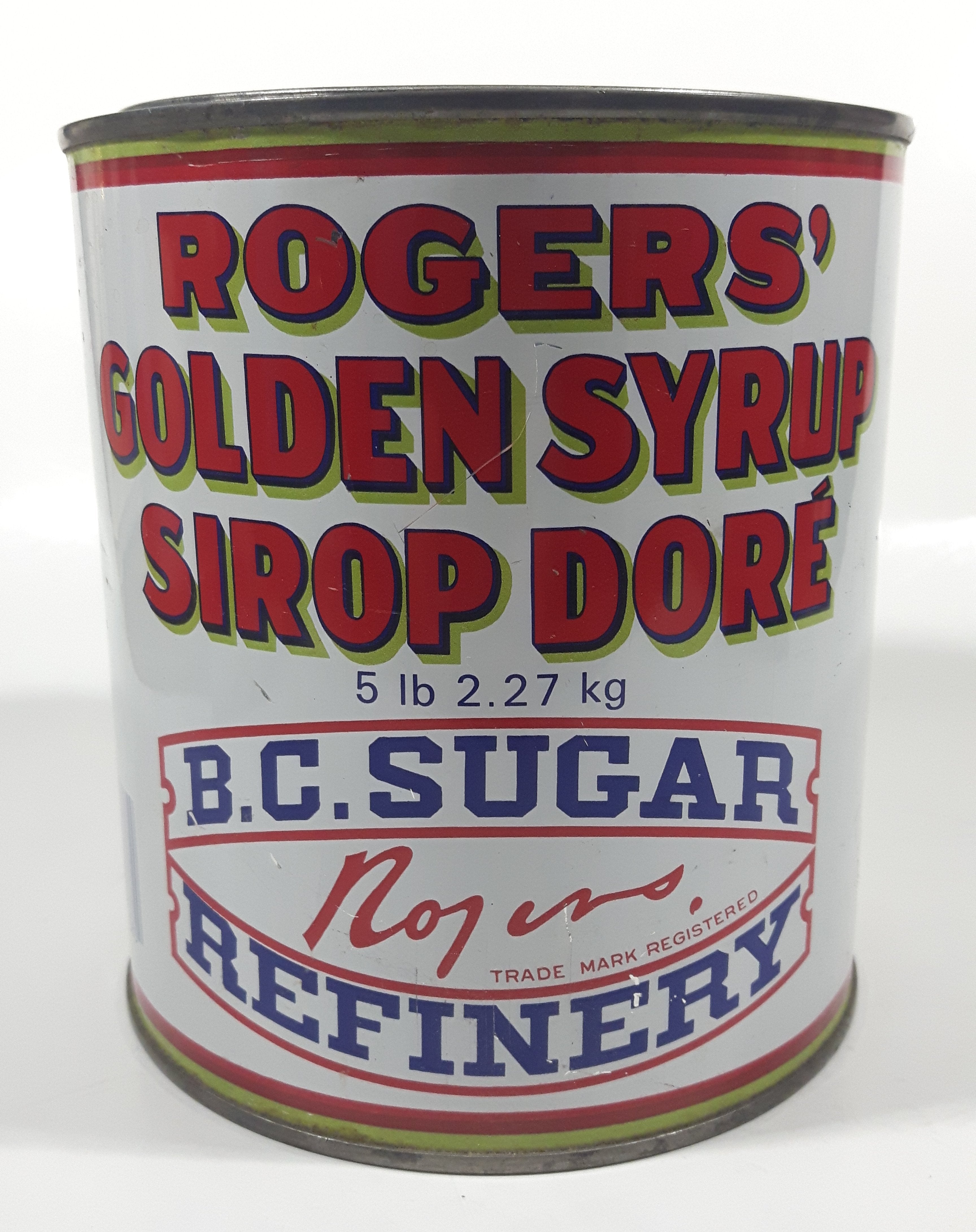 Vintage Rogers Syrup Golden Sugar Vancouver, B.C. Sugar Refinery 5lb 2.27kg Tin Metal Can with Lid 2