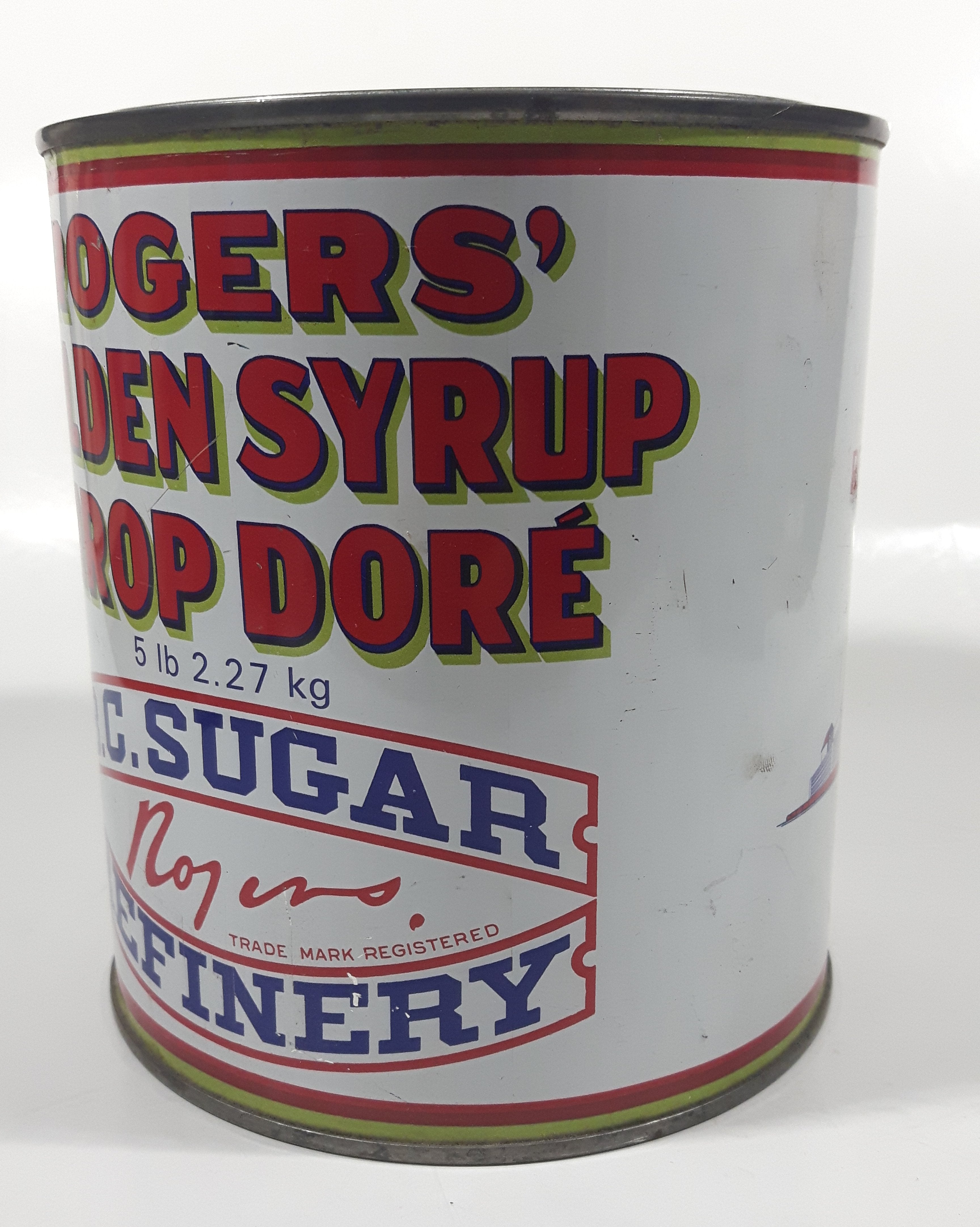 Vintage Rogers Syrup Golden Sugar Vancouver, B.C. Sugar Refinery 5lb 2.27kg Tin Metal Can with Lid 3