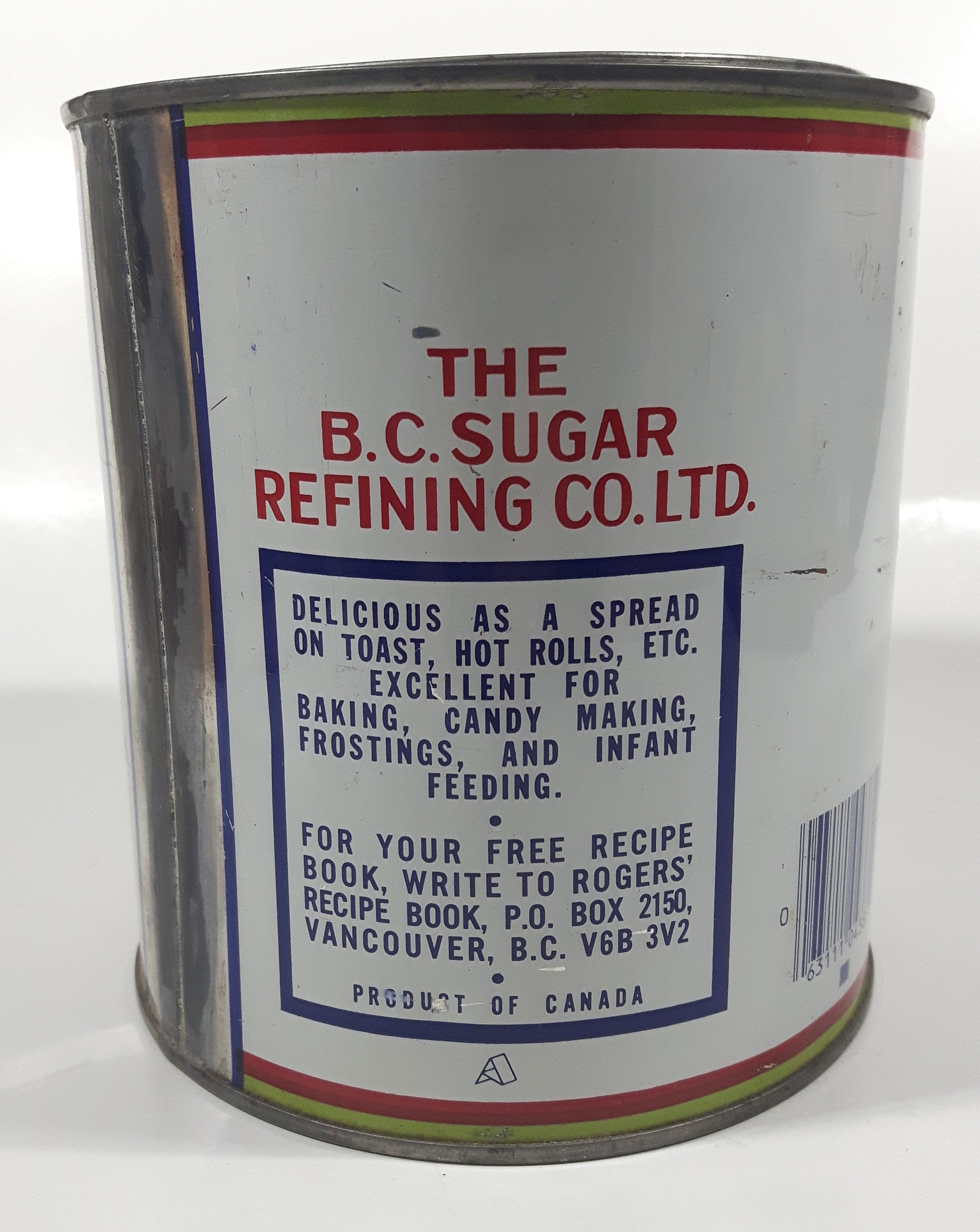 Vintage Rogers Syrup Golden Sugar Vancouver, B.C. Sugar Refinery 5lb 2.27kg Tin Metal Can with Lid 7