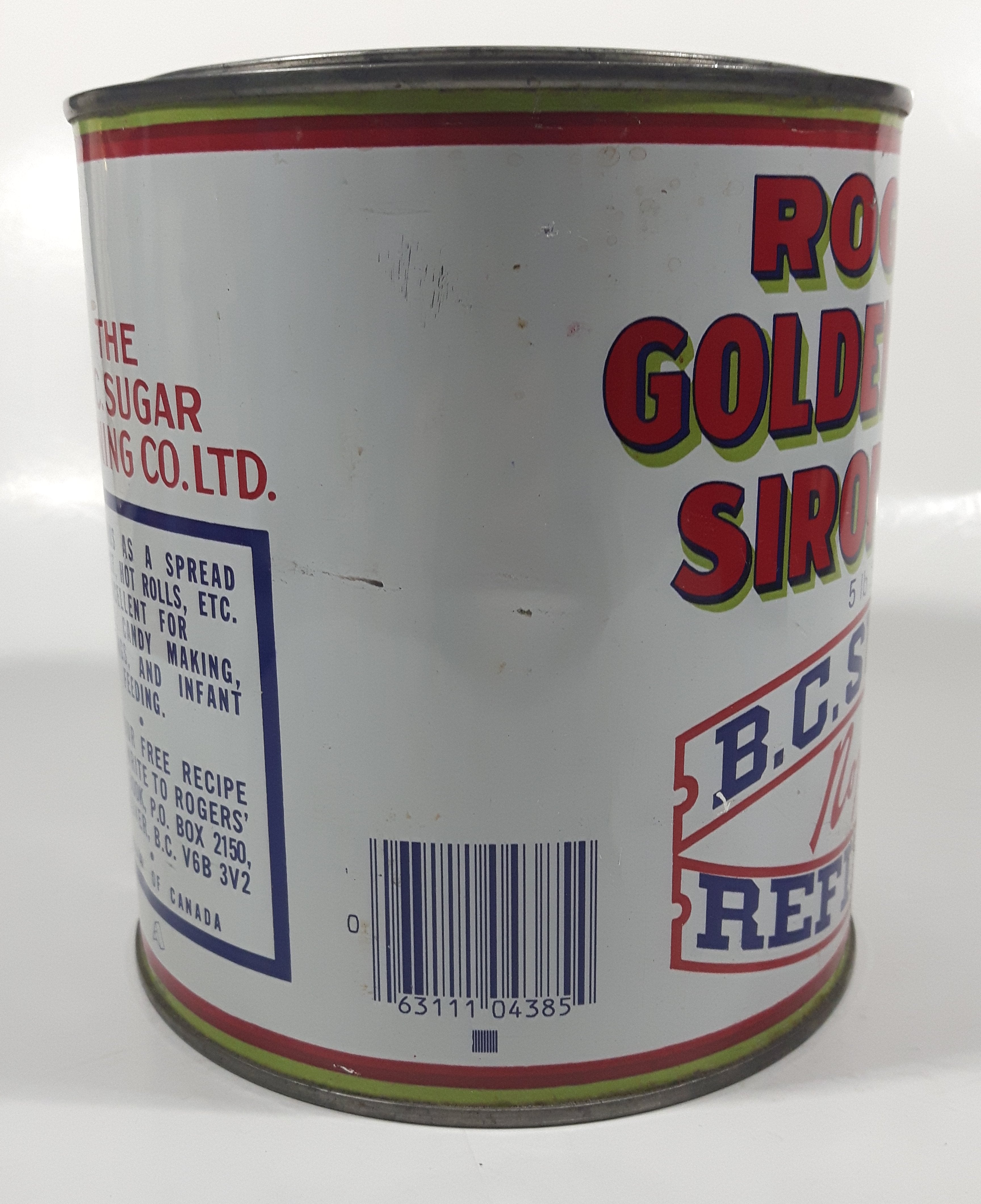 Vintage Rogers Syrup Golden Sugar Vancouver, B.C. Sugar Refinery 5lb 2.27kg Tin Metal Can with Lid 8