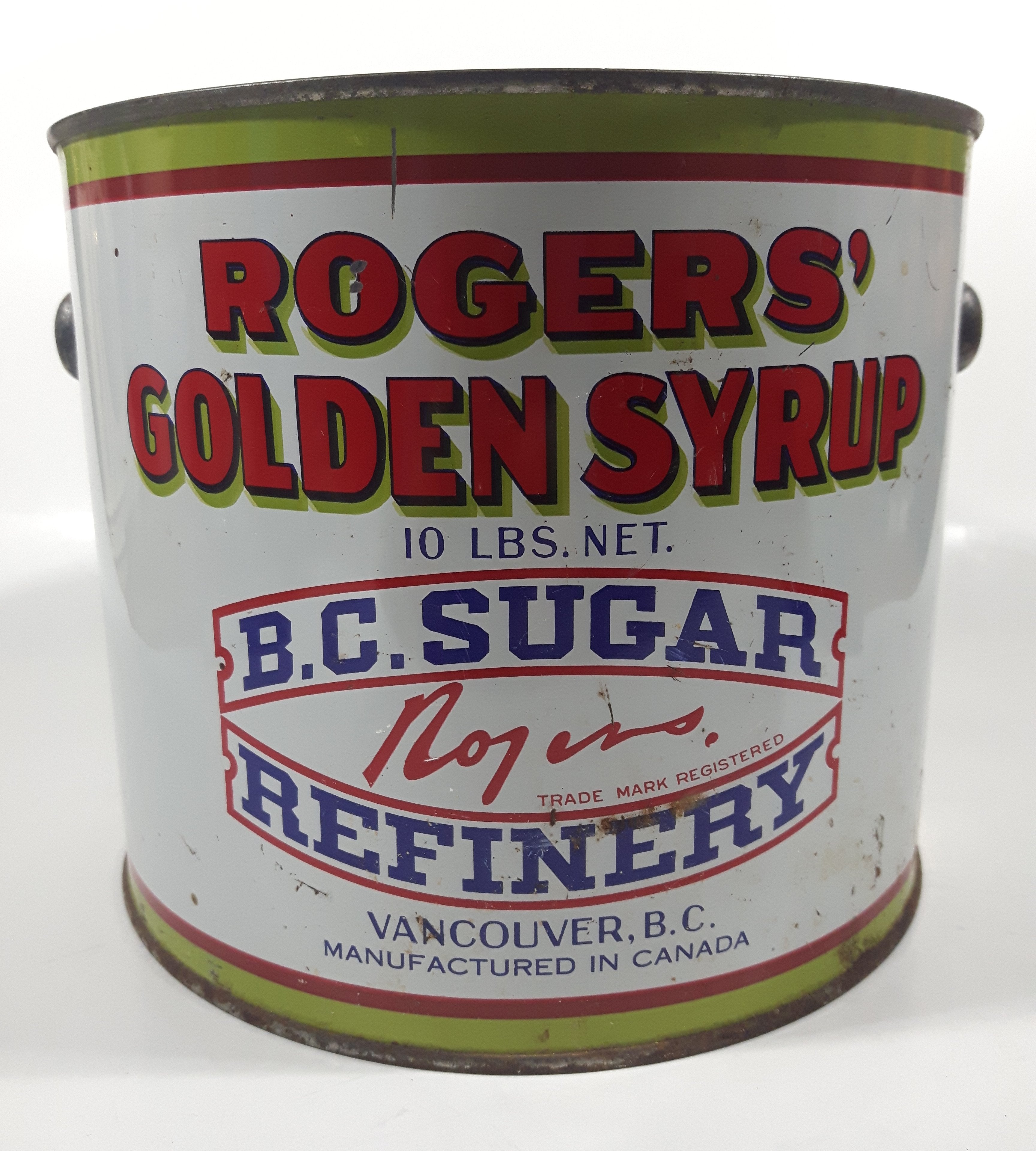 Vintage Rogers Syrup Golden Sugar Vancouver, B.C. Sugar Refinery 10lb Tin Metal Can Pail 2