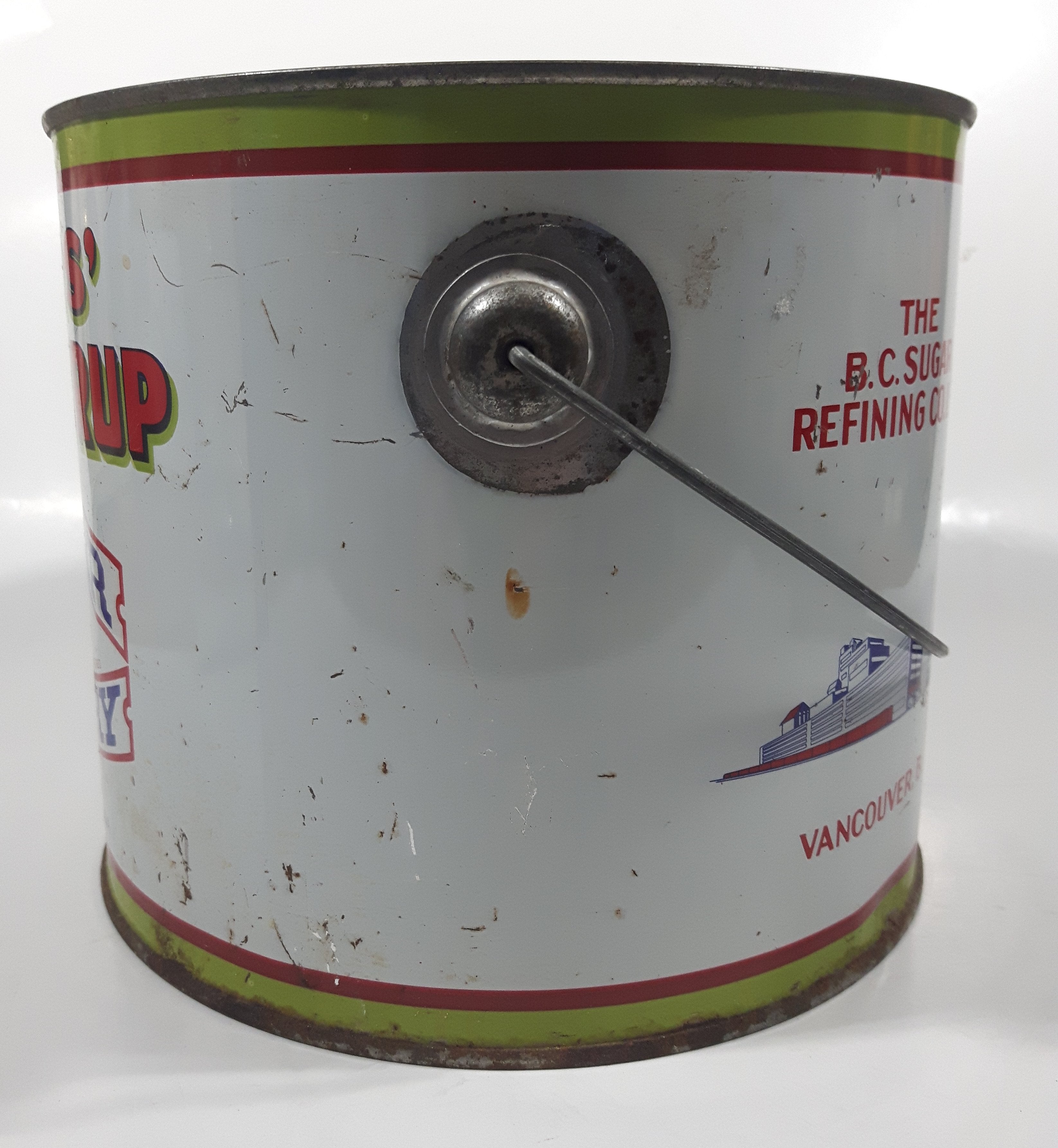 Vintage Rogers Syrup Golden Sugar Vancouver, B.C. Sugar Refinery 10lb Tin Metal Can Pail 4