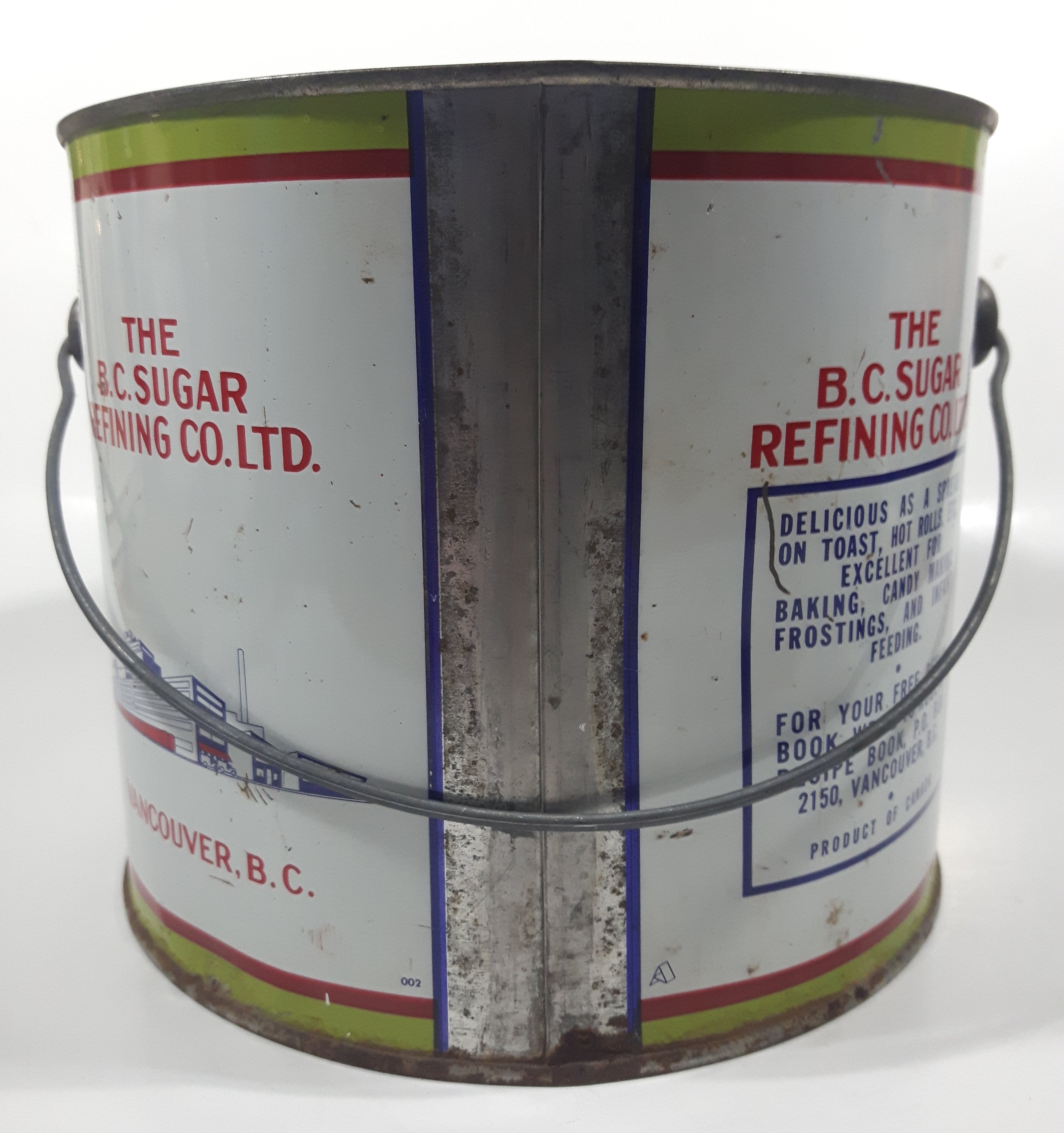 Vintage Rogers Syrup Golden Sugar Vancouver, B.C. Sugar Refinery 10lb Tin Metal Can Pail 6