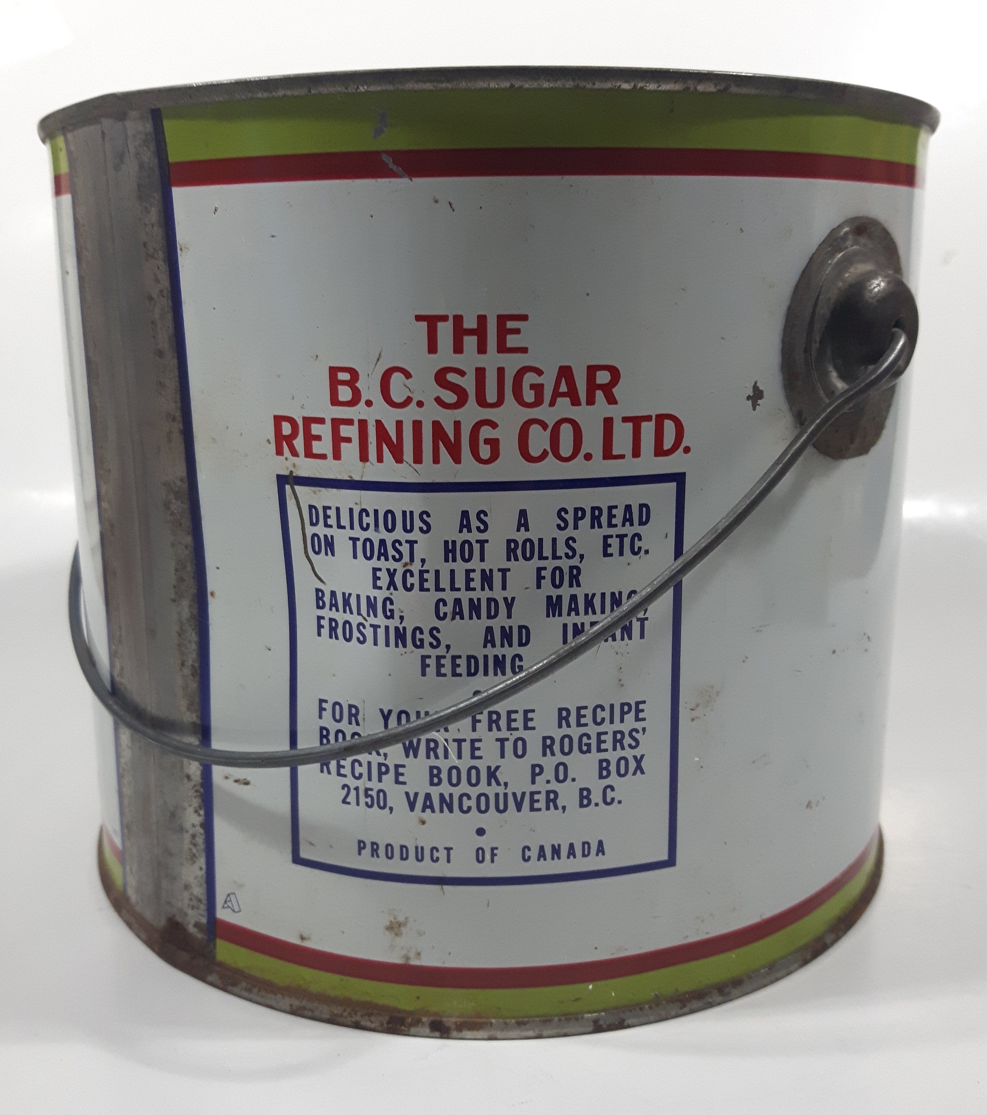 Vintage Rogers Syrup Golden Sugar Vancouver, B.C. Sugar Refinery 10lb Tin Metal Can Pail 7