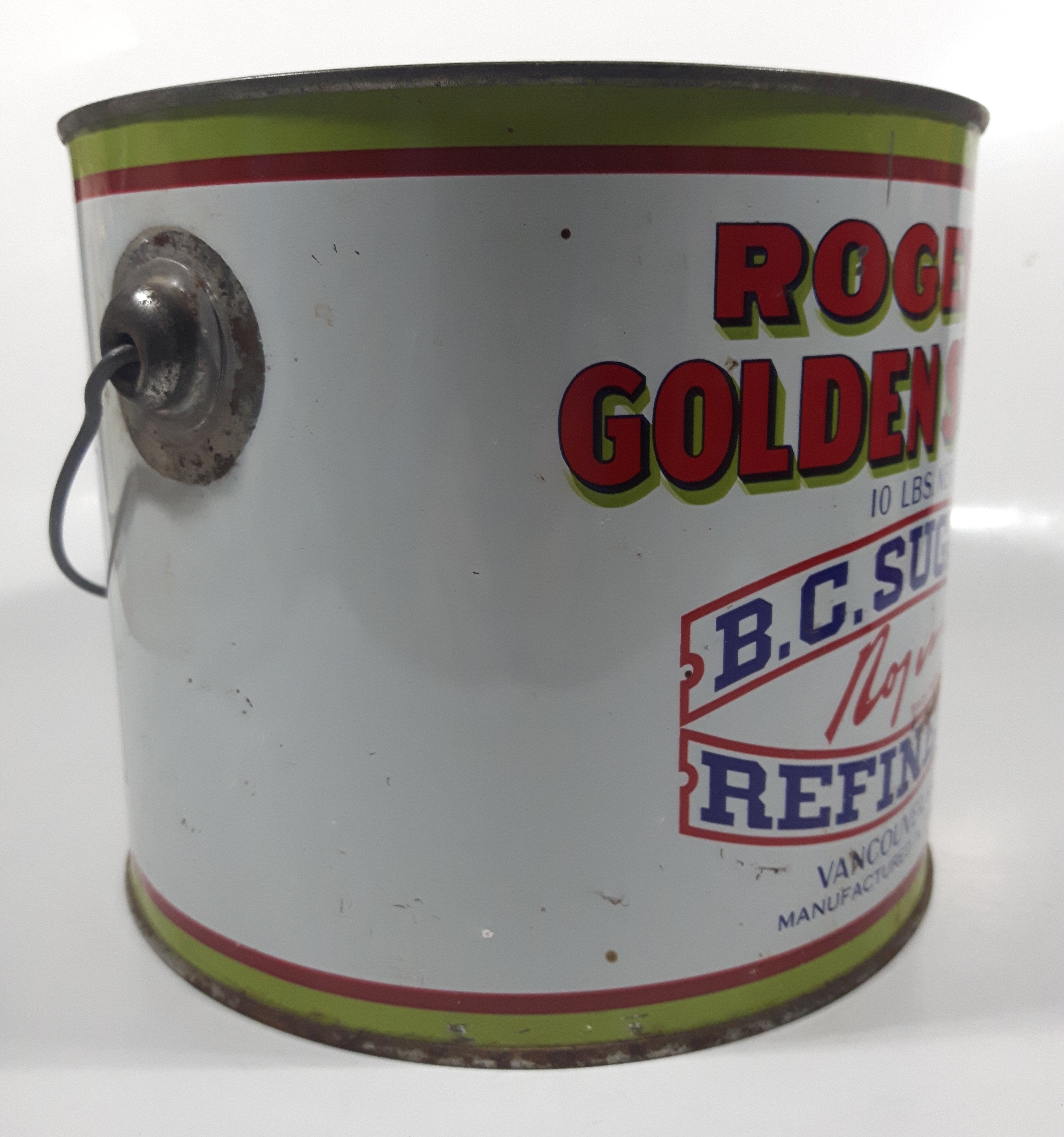 Vintage Rogers Syrup Golden Sugar Vancouver, B.C. Sugar Refinery 10lb Tin Metal Can Pail 9