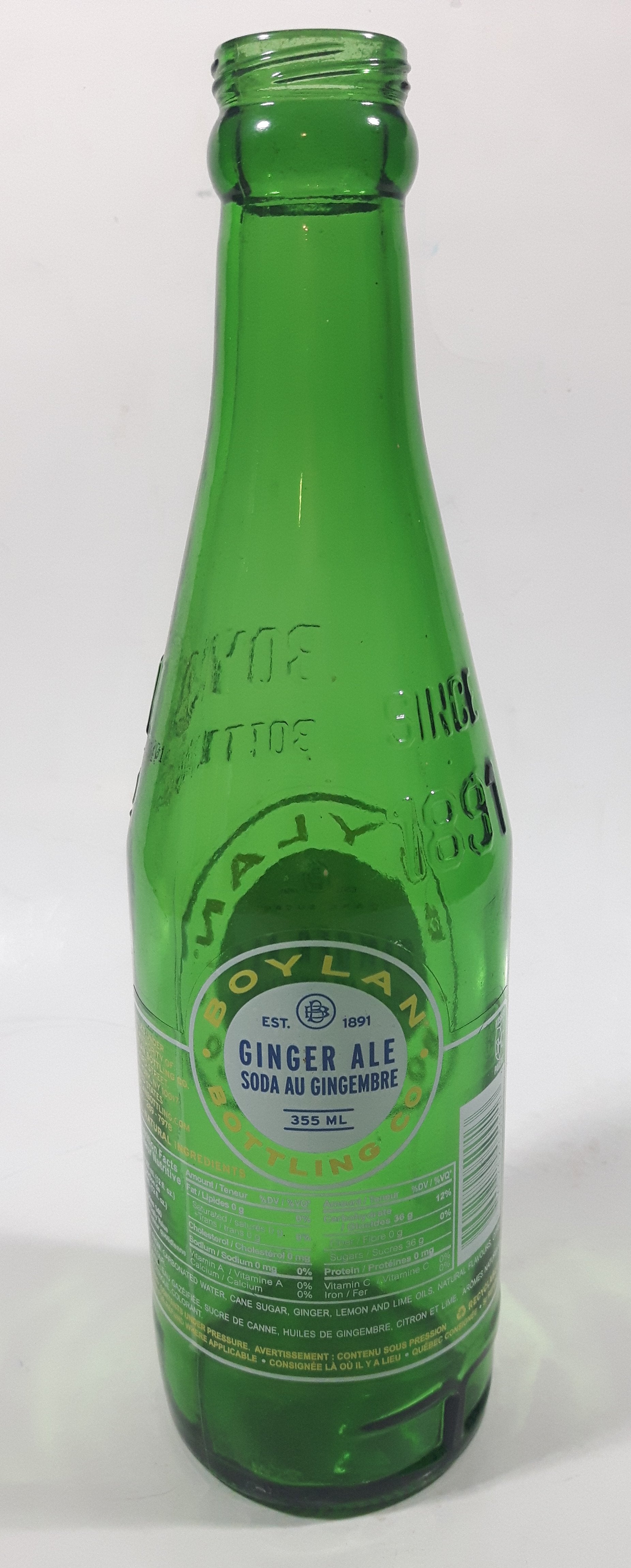 Boylan Ginger Ale 9" Tall 355mL Embossed Green Glass Soda Pop Bottle 6