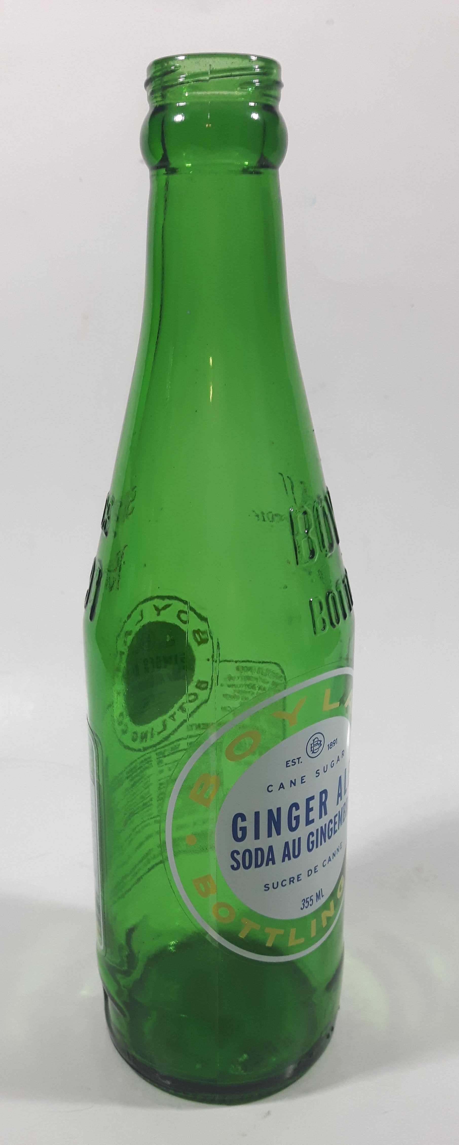 Boylan Ginger Ale 9" Tall 355mL Embossed Green Glass Soda Pop Bottle 9