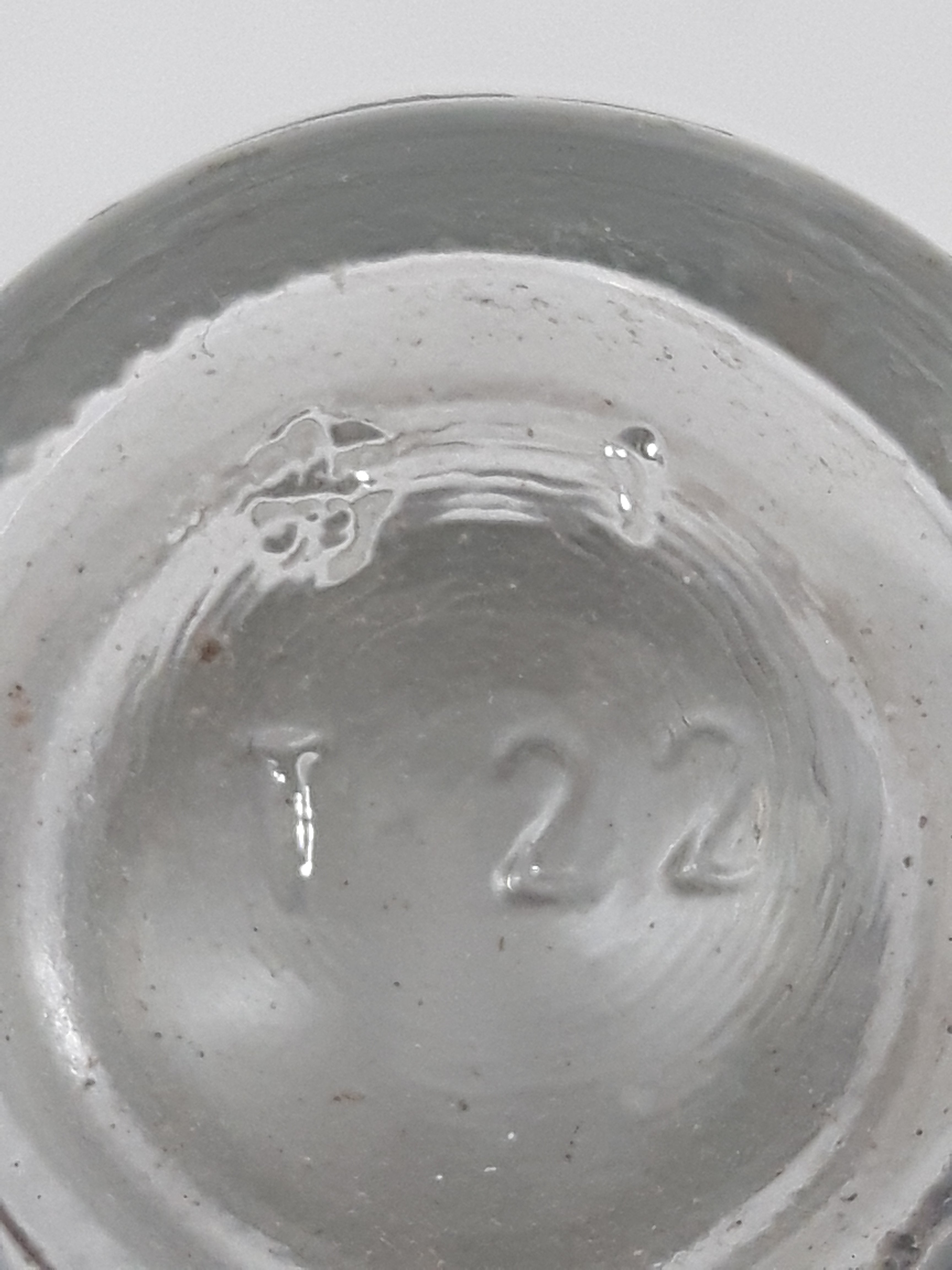 Vintage T-22 2 1/2" Tall Clear Glass Medicine Bottle with Metal Lid 9