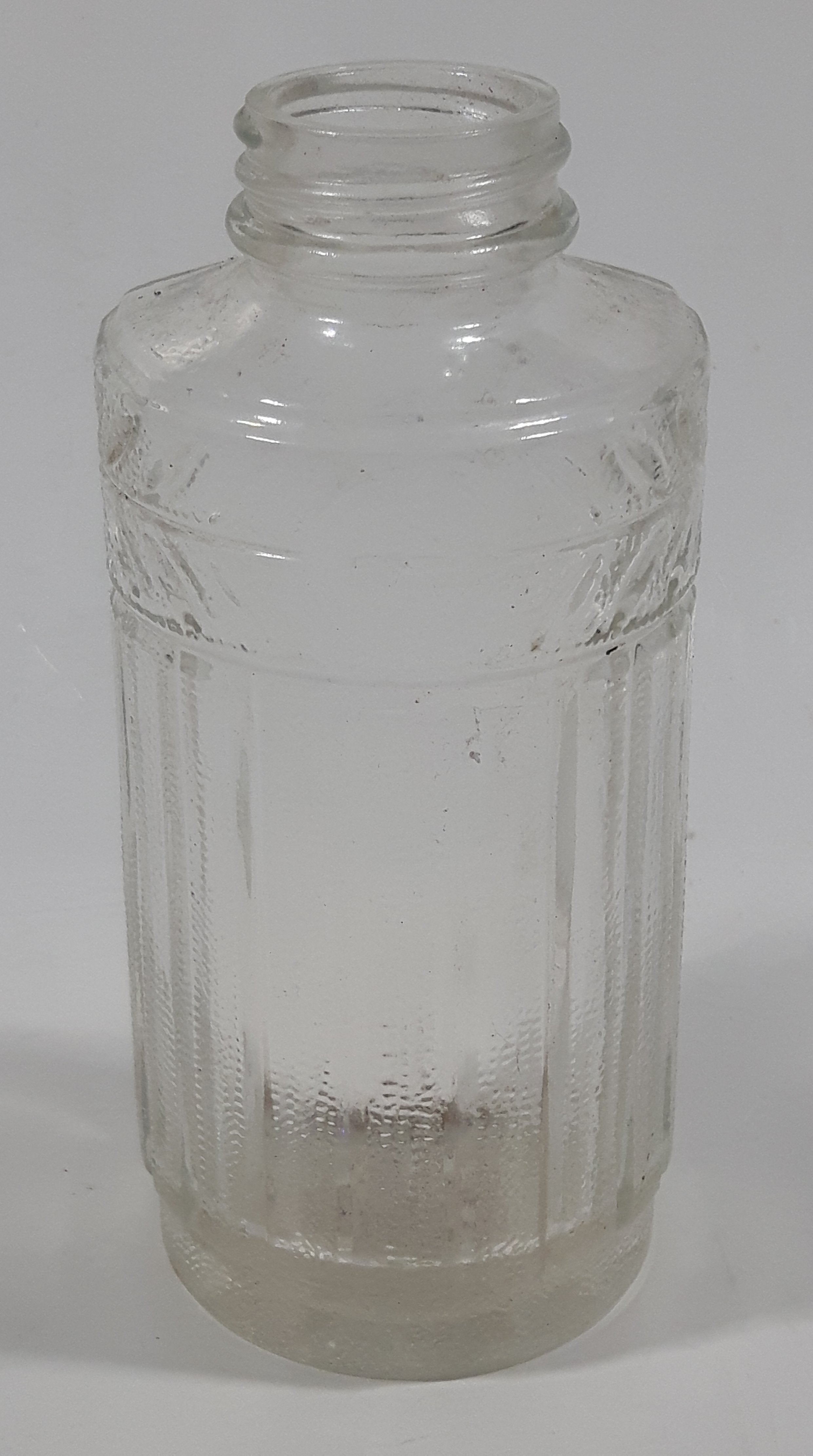 Antique Unique Flat Sided 5 1/4" Tall Embossed Glass Half Bottle