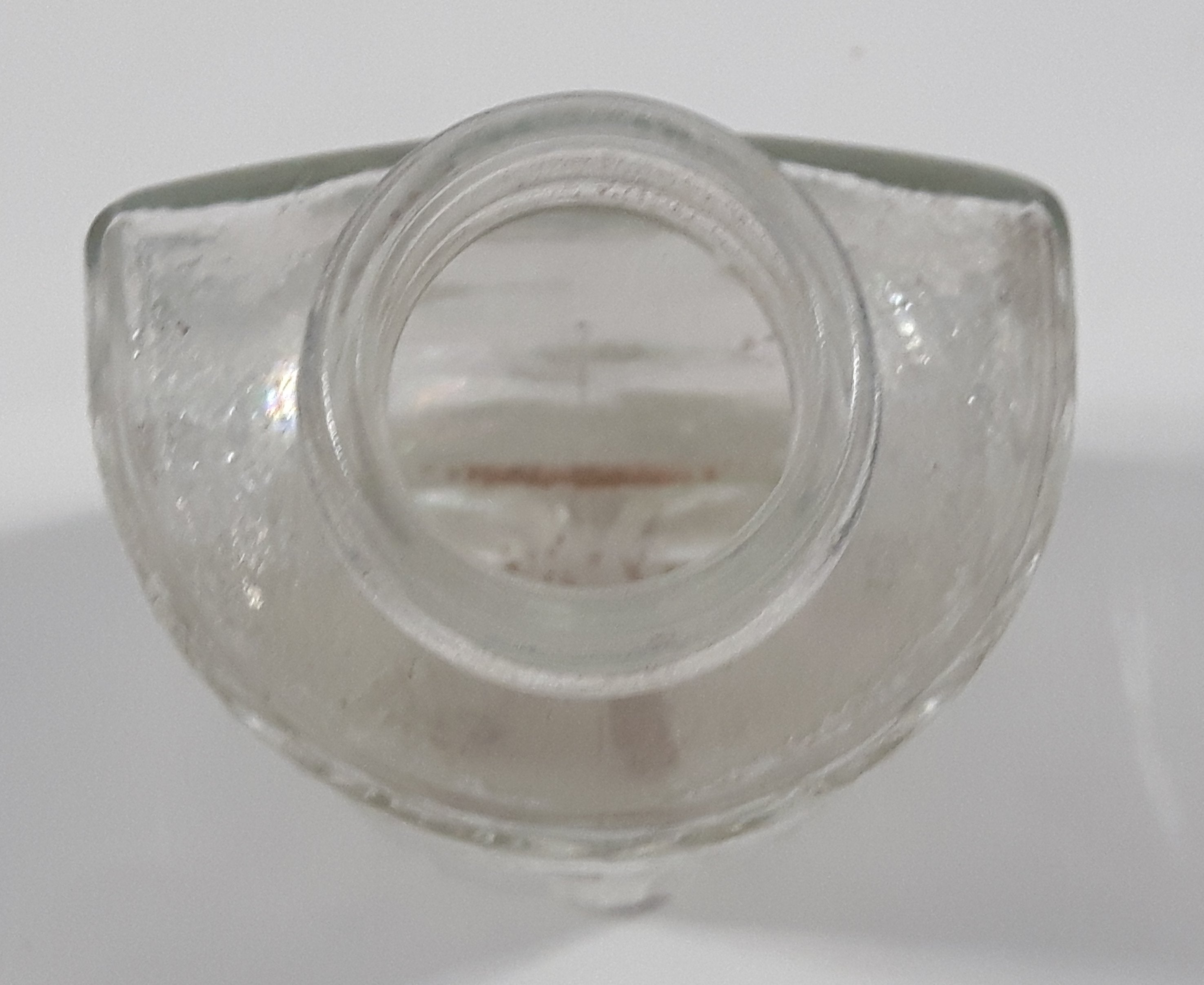 Antique Unique Flat Sided 5 1/4" Tall Embossed Glass Half Bottle 10