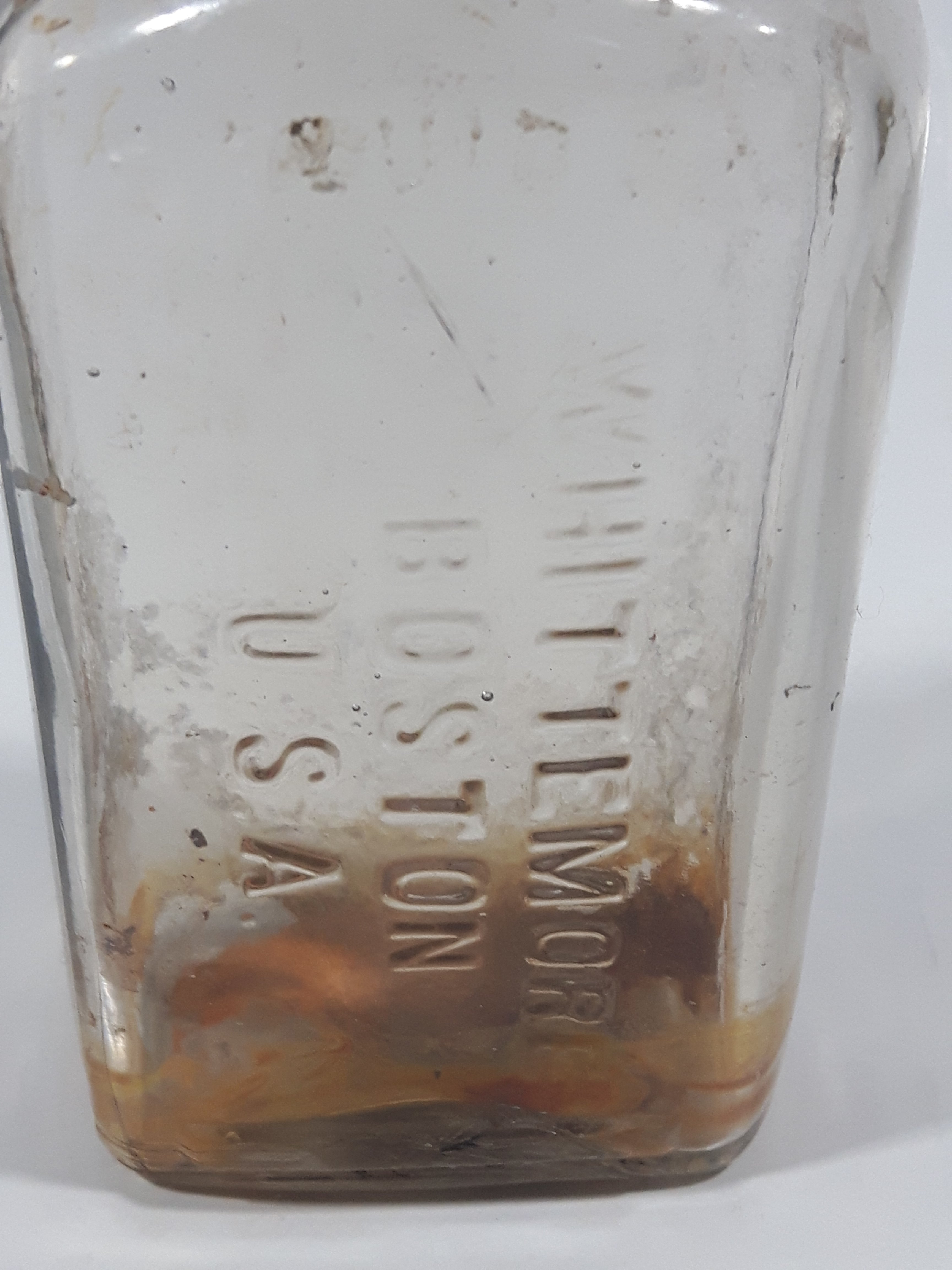 Antique Whittemore Boston U.S.A. 5 Fluid Oz Shoe Polish 5 1/4" Tall Embossed Lettering Glass Bottle 3
