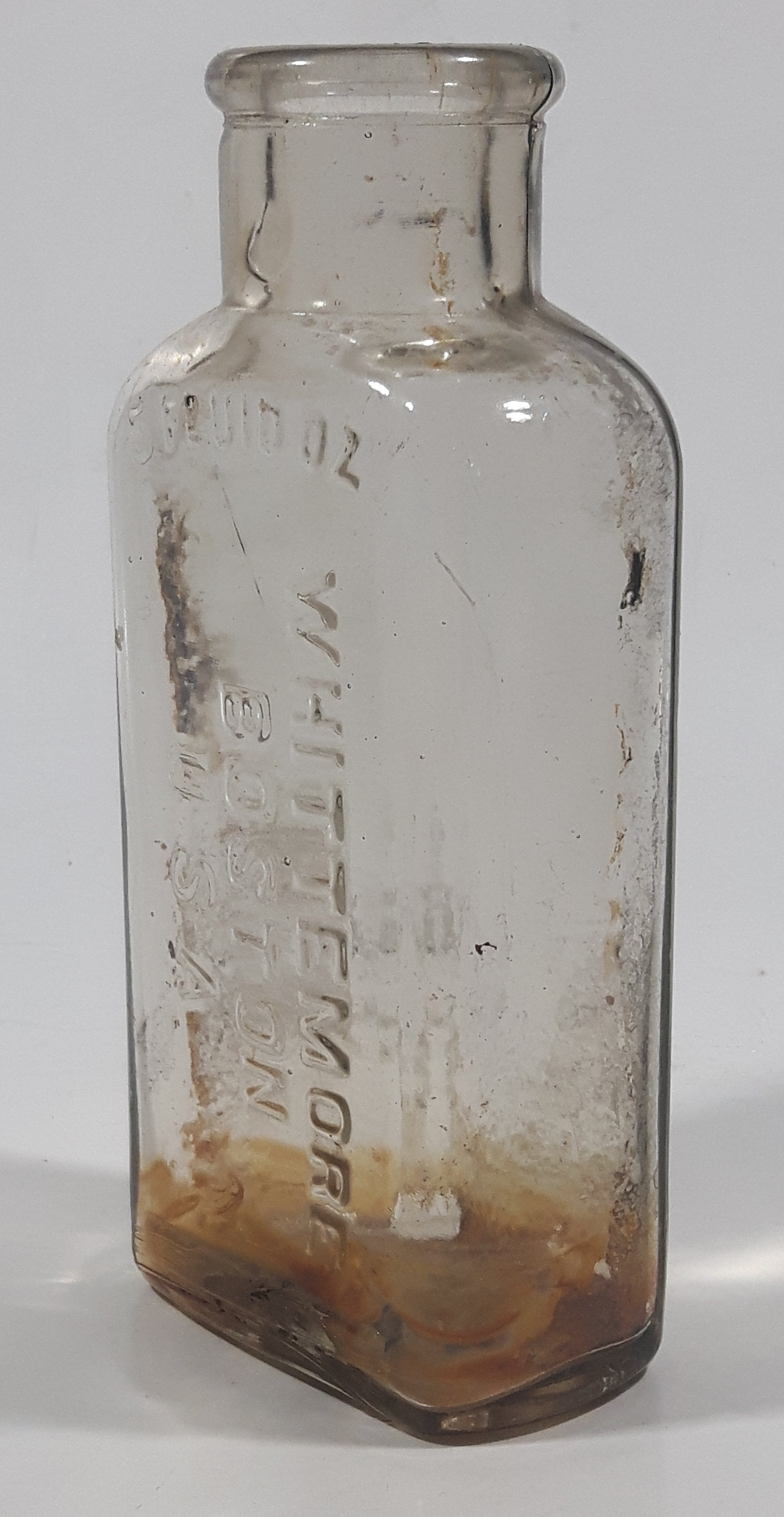 Antique Whittemore Boston U.S.A. 5 Fluid Oz Shoe Polish 5 1/4" Tall Embossed Lettering Glass Bottle 4